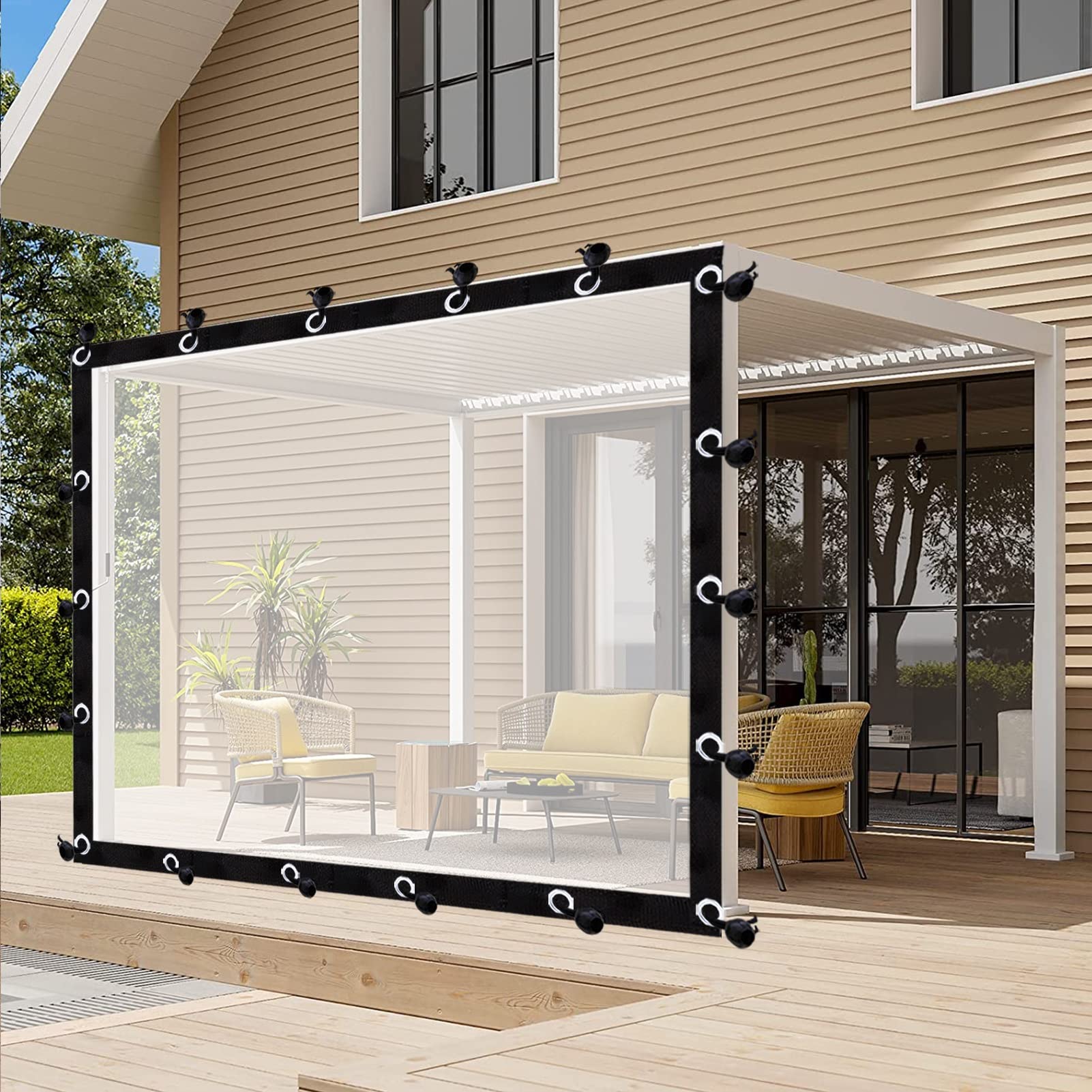 GJZQDKX Waterproof Garden Gazebo Curtains - 4x5m PVC Side Panels with Eyelets Rainproof Outdoor Tarpaulin for Garden Canopyand Weather-Resistant Privacy Curtains