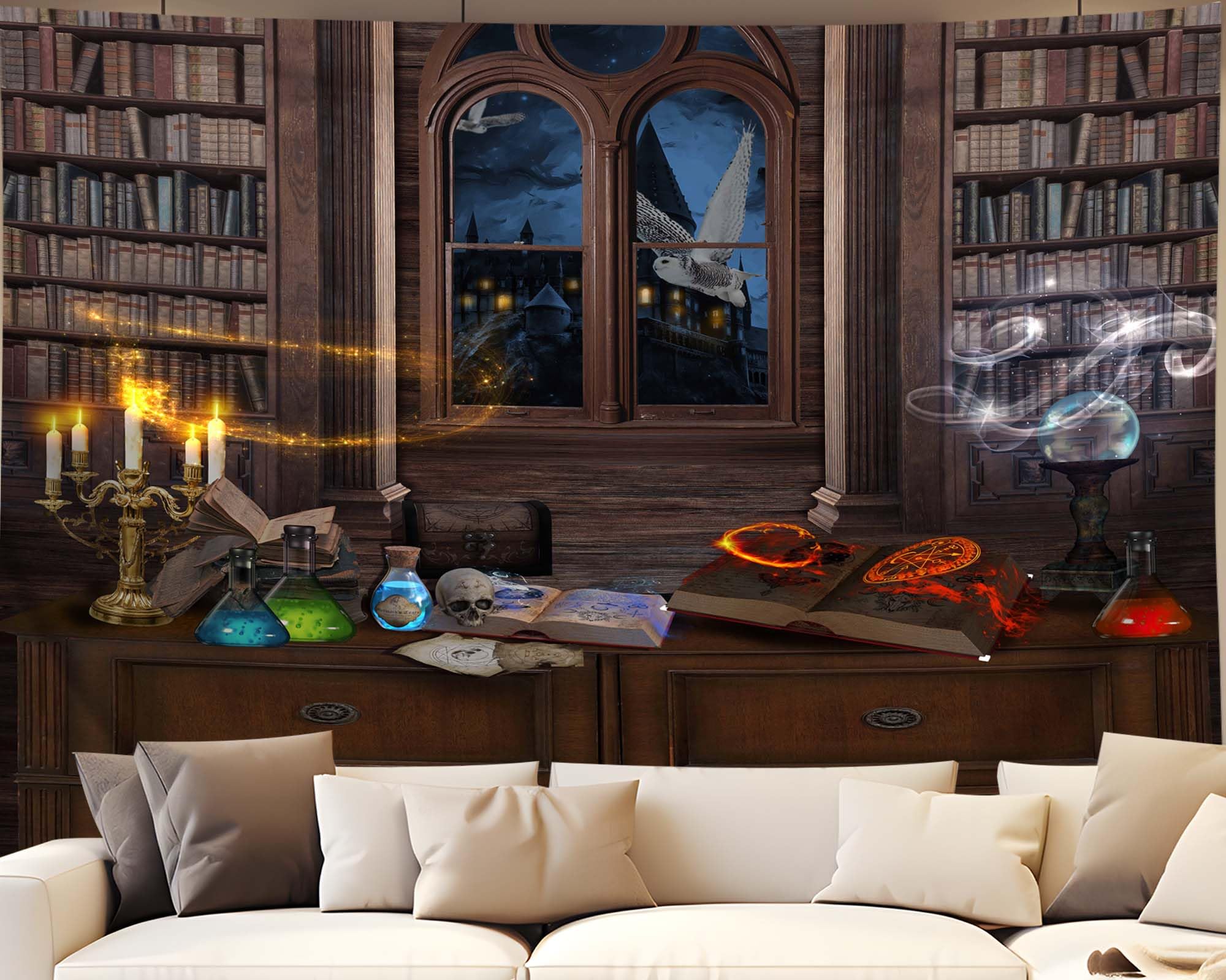 QGHOT Fantasy Library Tapestry Wall Hanging Magic School Bookshelf Backdrop Fairy Tale Library Tapestries for Teens Bedroom Living Room Dorm Decor 78.7"x59.1"