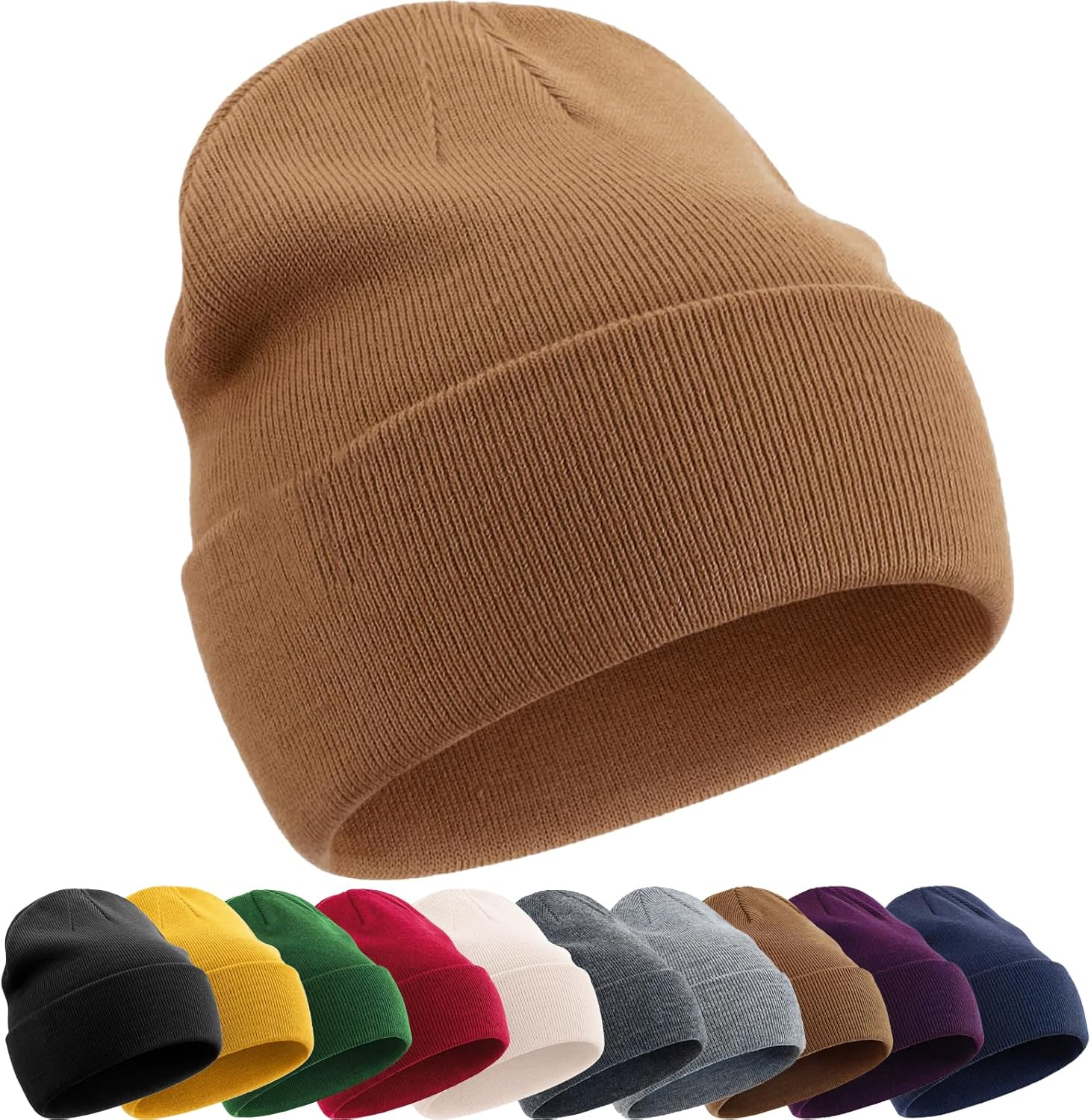 Cotton Beanie Hat for Women Men, Double Warm Knit Winter Hats, Fisherman Slouchy Ski Cuffed Beanies Skull Cap