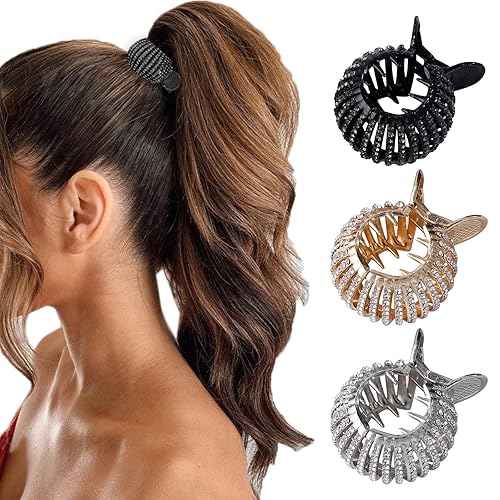 FRDTLUTHW Pinzas pequeñas de diamantes de imitación para cola de caballo alta pinzas de pelo de tiburón brillante para mujer cabello largo grueso 3