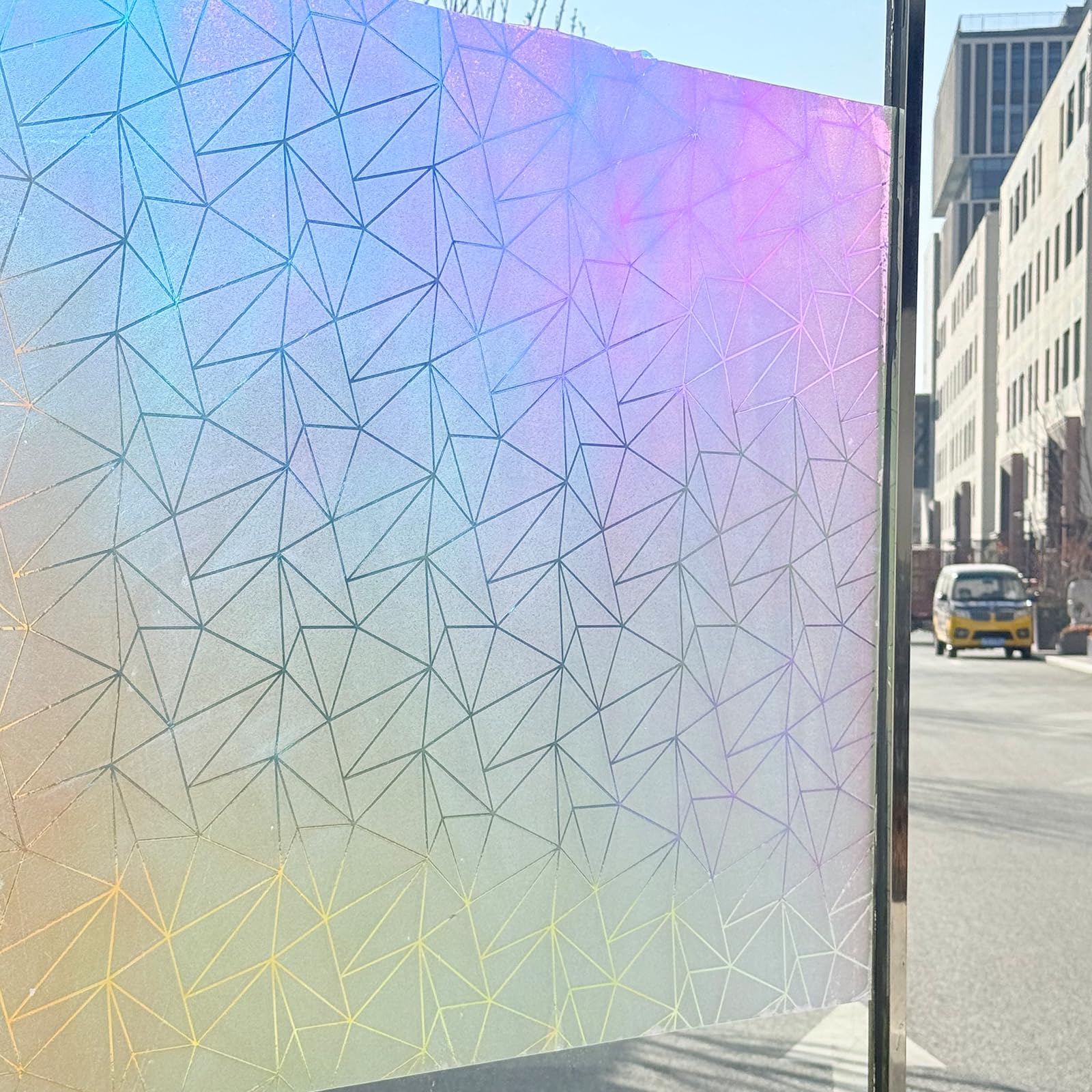Beautysaid Stained Glass Window Film Rainbow Frosted Glass Film Opaque Privacy Windows Film Iridescent Self-adhesive Colourful Anti UV Frosting Window Film For Rental Bathroom 44.5 * 300cm — image 1