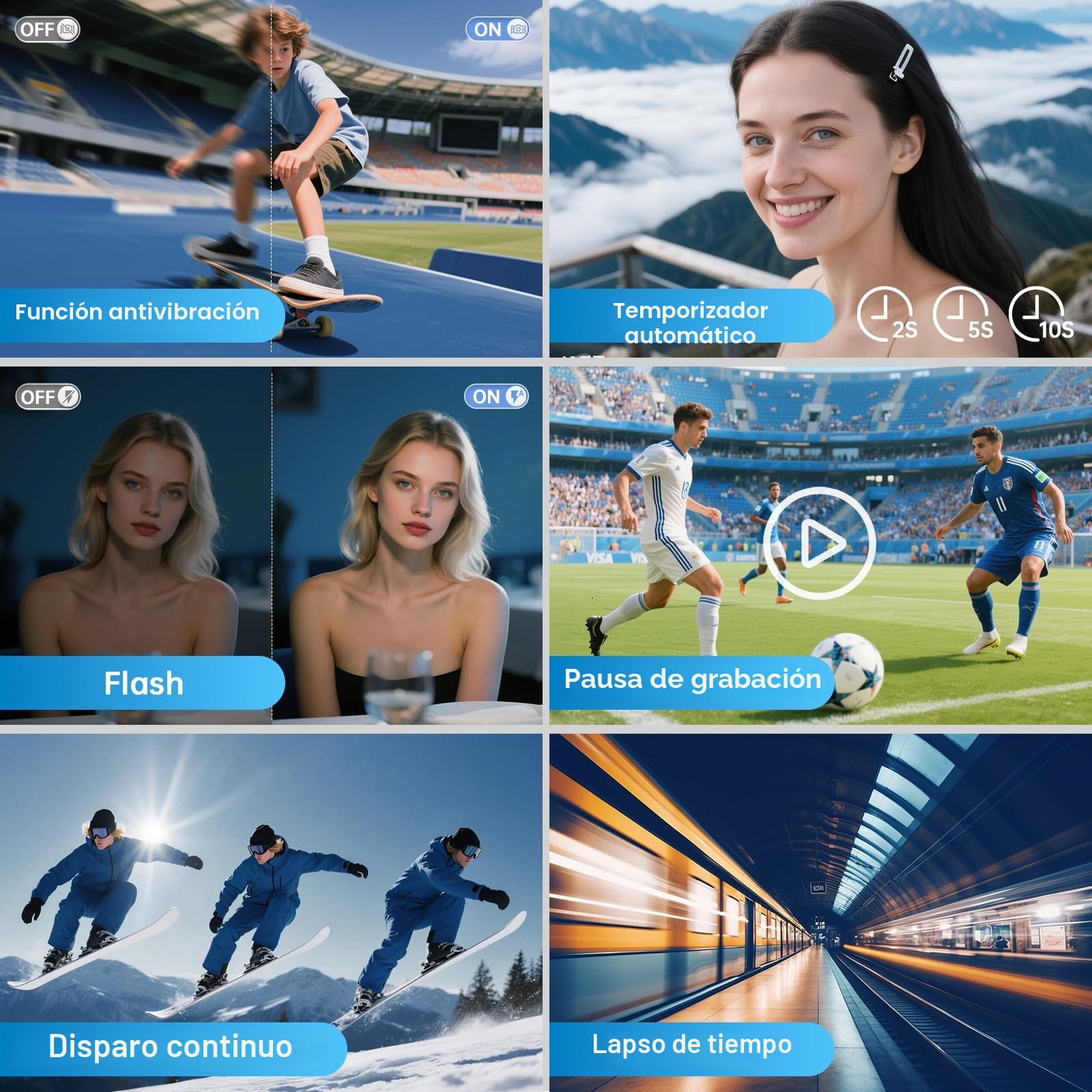 Camara de Fotos con WiFi, 64MP 4K Autofocus Camara Digital Compacta con Pantalla Flip De 180° De 3" Zoom Digital 16X, Tarjeta De 32 GB Estación de Carga, 2 Baterías para Principiantes, Adolescentes