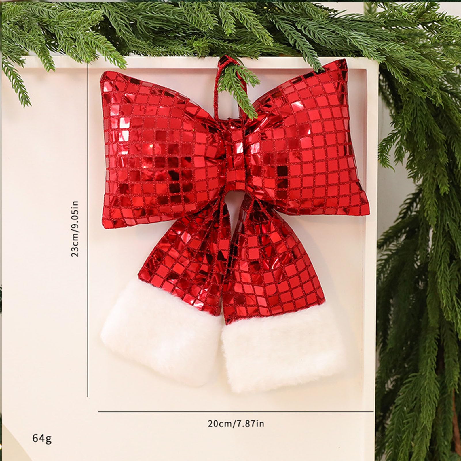 3 Lazos navideños de Lentejuelas: Adorno para Coronas, Paredes, Habitaciones y Fiestas. Adornos navideños para el hogar (Rojo).