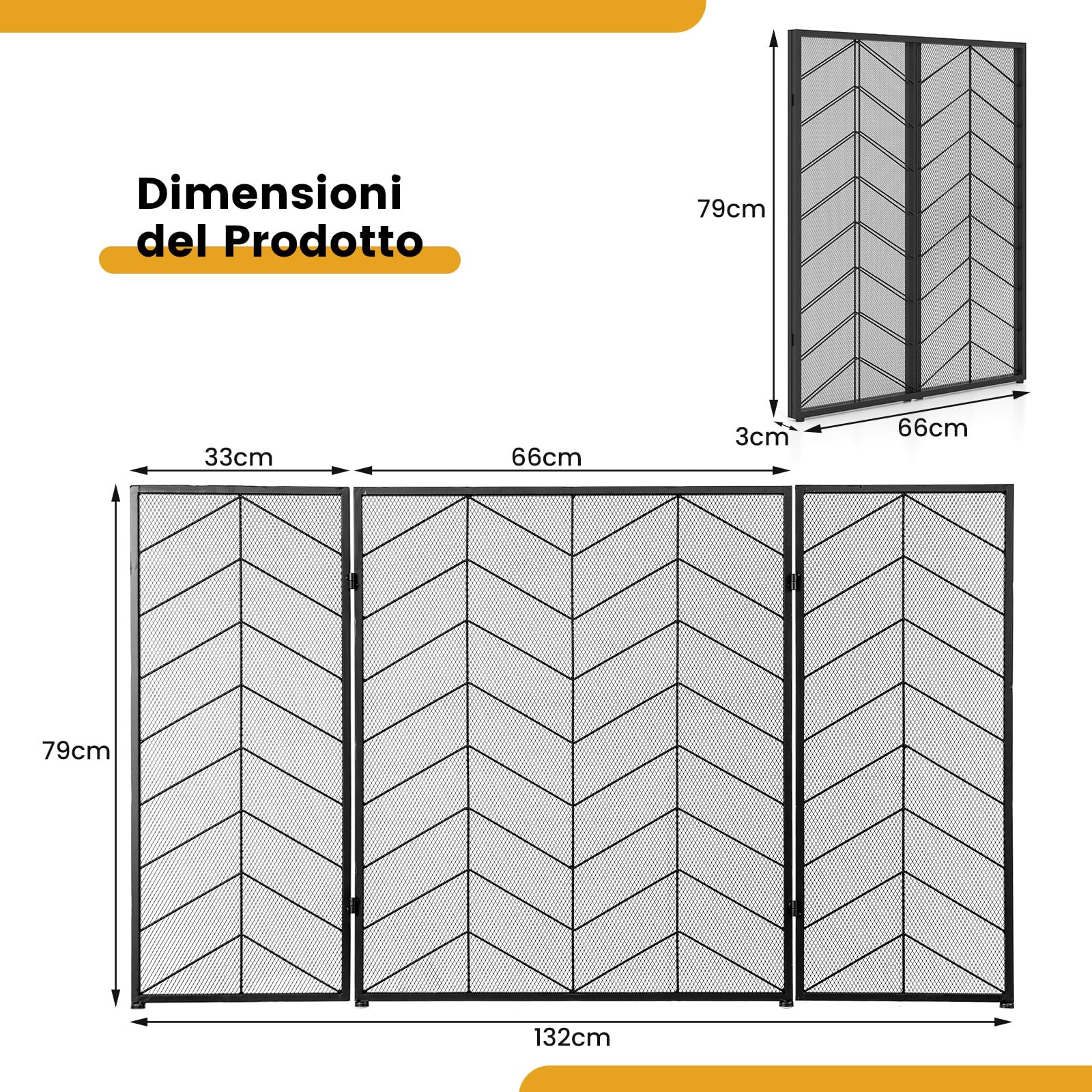 COSTWAY Parascintille per Camino 132 x 79 cm, Paraschizzi Camino Pieghevole a 3 Pannelli con Motivo Bello, Barriera Protettiva Robusta in Metallo per Camino (Stile 2)