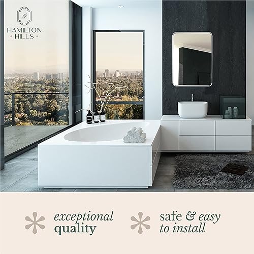 Miniatura 2 de Hamilton Hills - Espejo de pared de metal cepillado contemporáneo  Panel de cristal negro enmarcado con esquina redondeada y diseño profundo