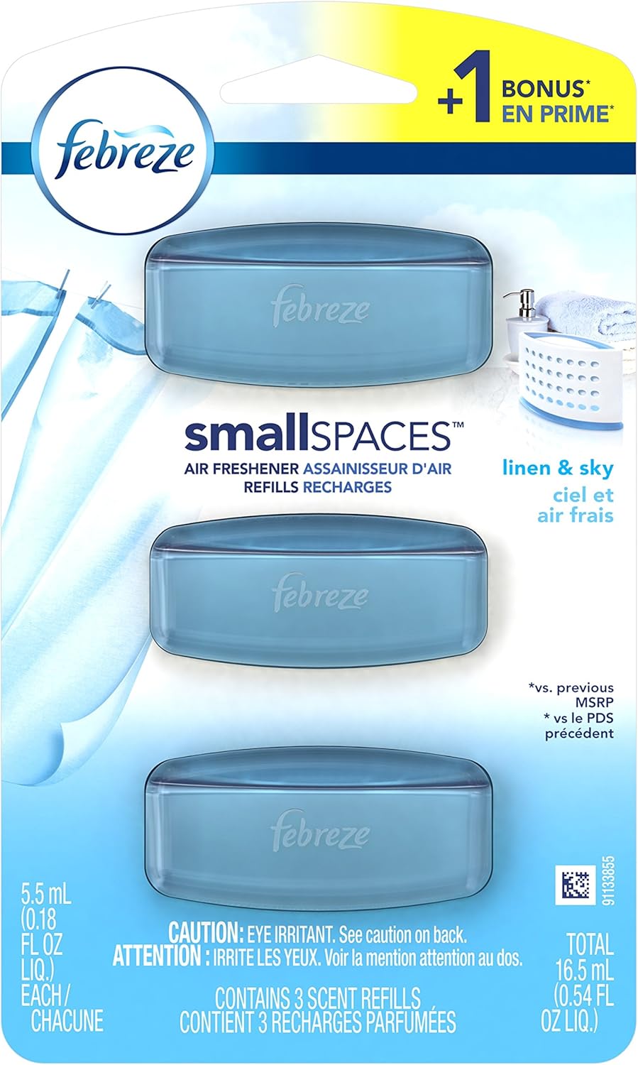 Febreze Smallspaces Air Freshener Refills, Linen & Sky, 3 Count, 16.5ml