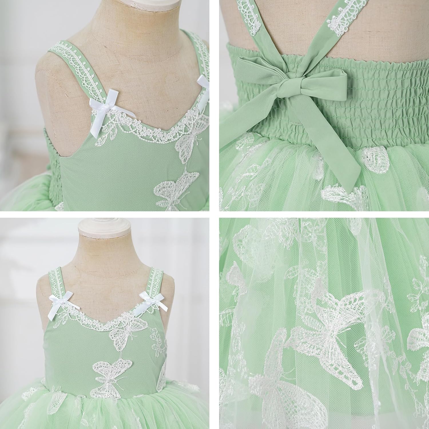 ODASDO Baby Girl Formal Dress Toddlers Tulle Tutu Princess Butterfly Smocked Back Spaghetti Straps Party Ball Gowns