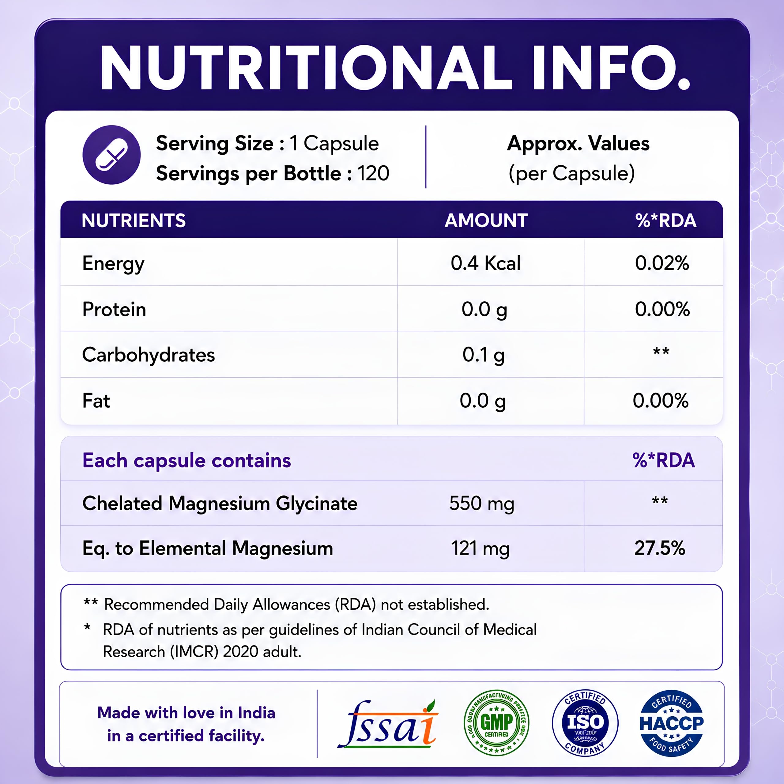 Nutrabud Magnesium Glycinate Supplement - 120 Vegetable Capsules - 550mg for Men, Women | High Absorption Chelated Form for Healthy Muscles, Nerves & Better Sleep (120 Count (Pack of 1)) — Amazon image 2