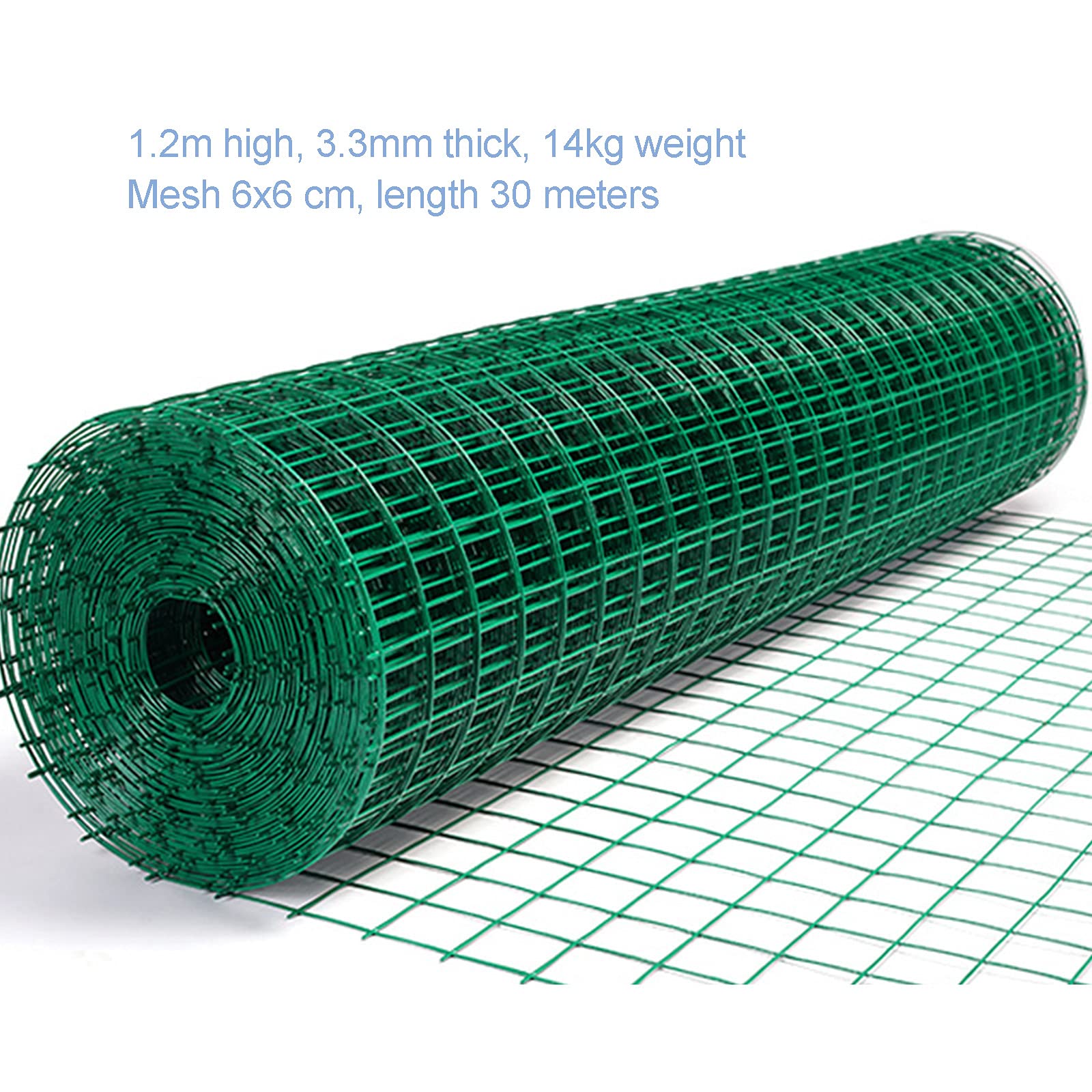 Malla De Alambre Verde, 3.93 pies x 98 pies de alambre soldado con revestimiento de vinilo Tamaño malla 6X6cm Se utiliza para huerto estanque peces cría en cautividad de pollos y patos,Verde,3.3mm