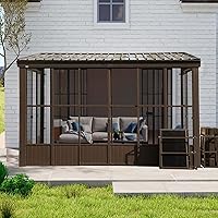 Vista 16 de Domi 10x12 pies Gazebo de Apoyo, Cenador de Techo Duro Montado en Pared con Techo de Acero Galvanizado Inclinado, Pérgola de Pared con Marco