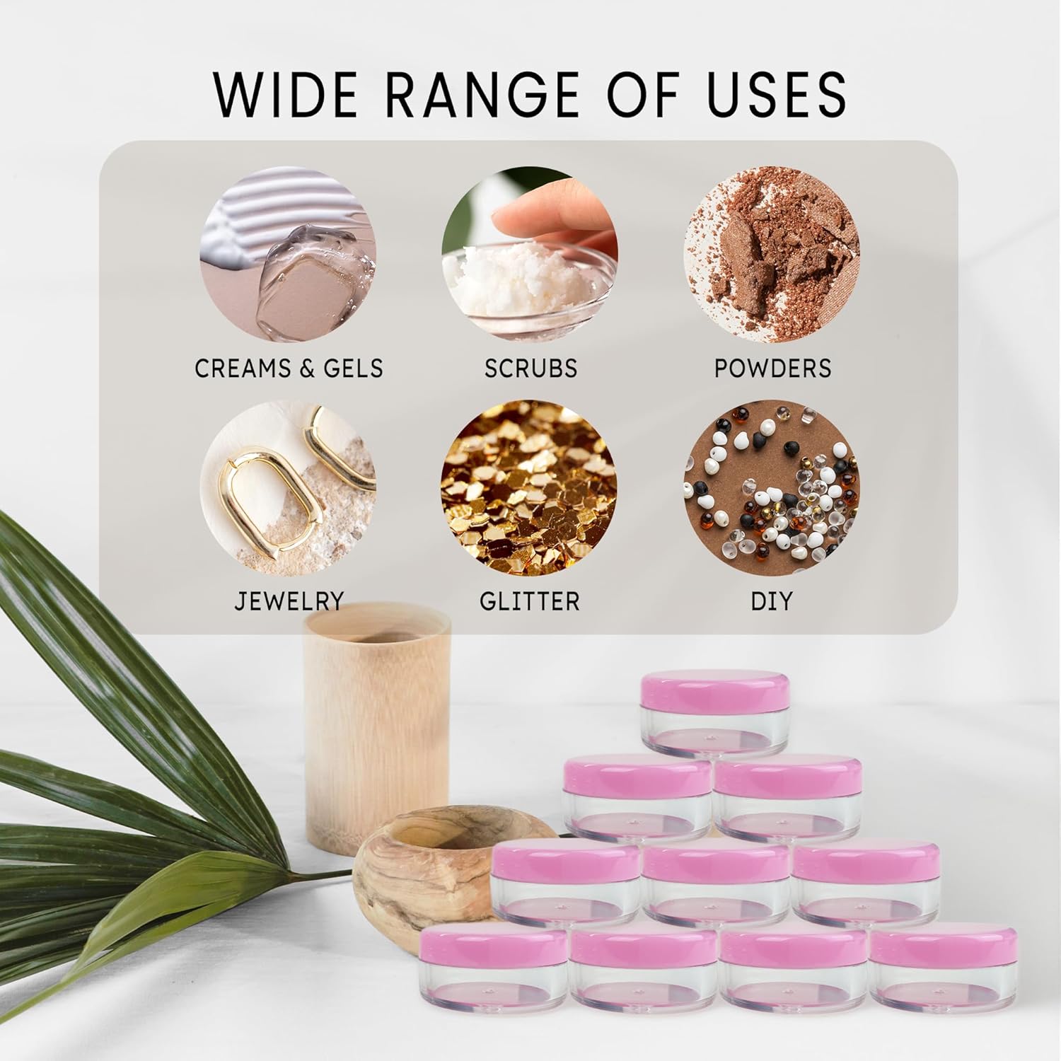 (Quantity: 500 Pcs) Beauticom 5G/5ML Round Clear Jars with Pink Lids for Makeup, Lotion, Creams, Eyeshadow, Cosmetic Product Samples - BPA Free