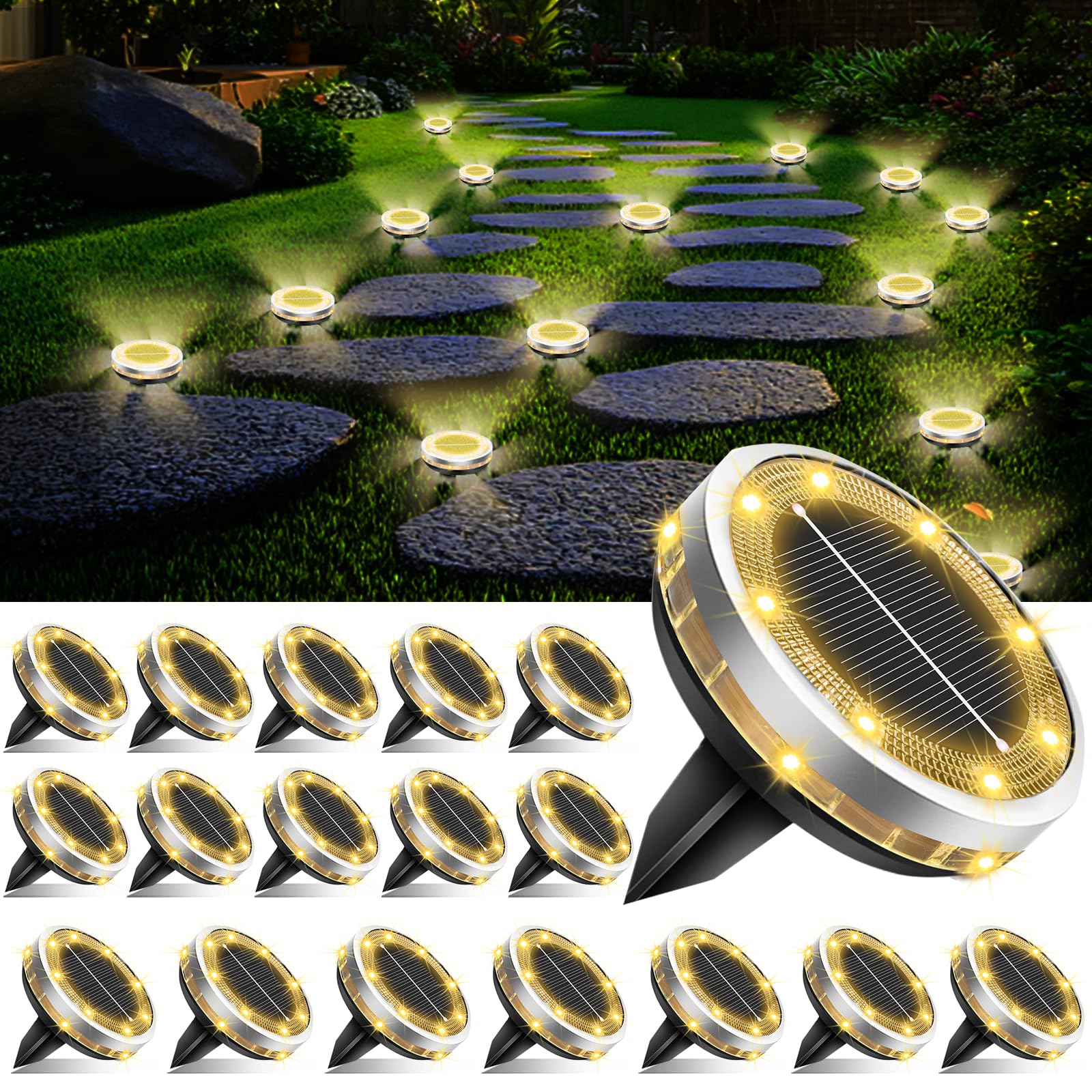 Bzavor 8 Stück IP65 Solar Bodenleuchte Aussen, Upgraded 8 Obere + 4 Seitliche LED-Lichtperlen Solarleuchten Garten, Bodenleuchten Außen Wasserdicht, Solarlampen für Außen,Boden Solarleuchten