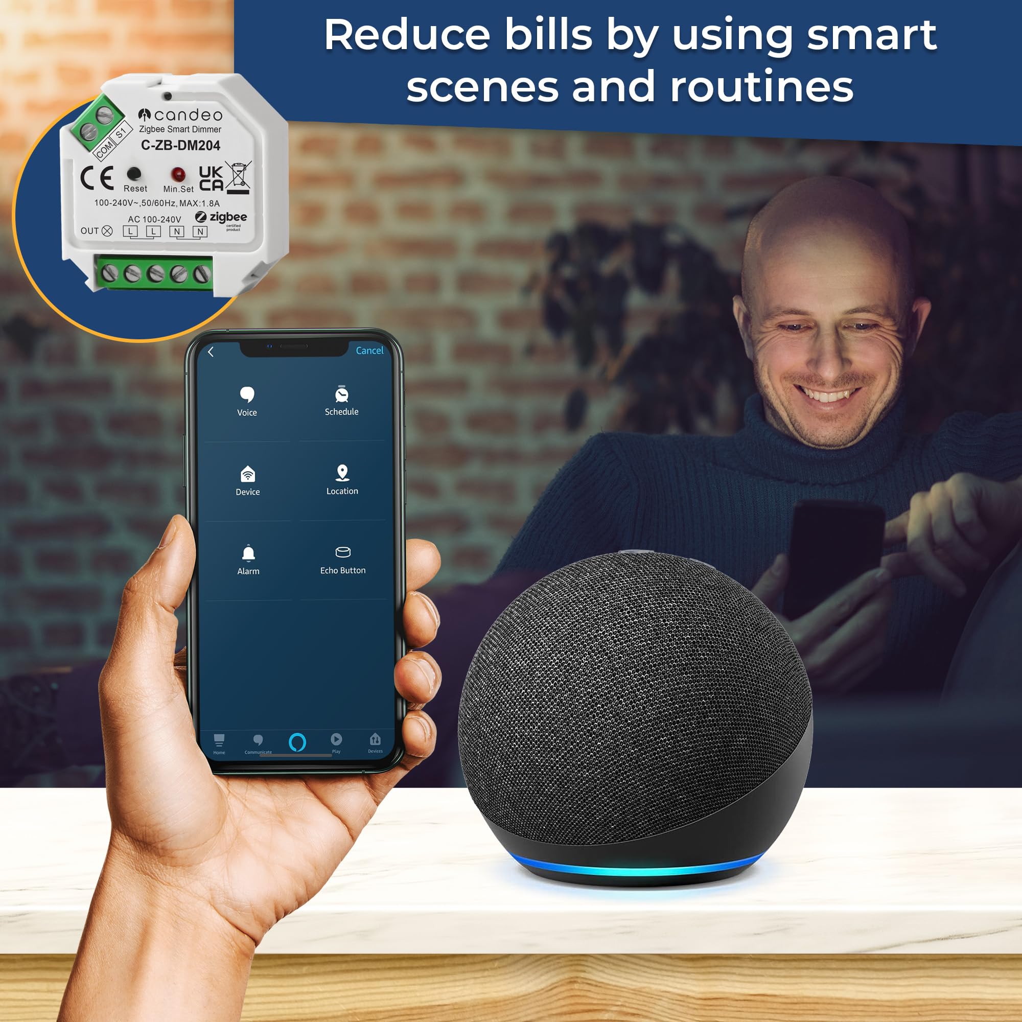 Candeo Zigbee-Dimmmodul, kein Neutralleiter erforderlich, kompatibel mit Amazon Echo, Echo Studio, Philips Hue, Smartthings, Hubitat, HomeKit
