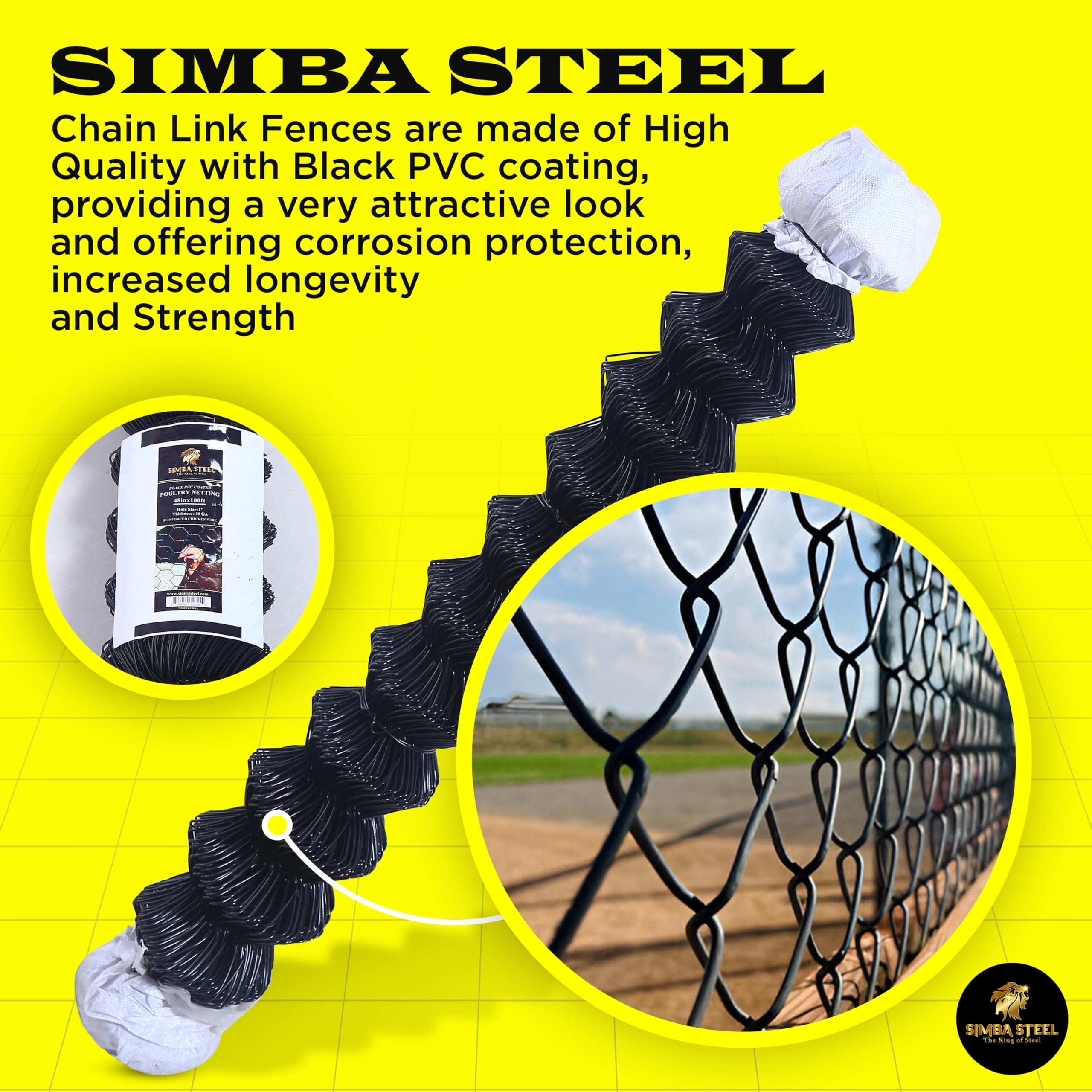 Amazon.com : Black PVC Chain Link Fence 4 FT x 50 FT | 11.5 G (3.0mm) Heavy  Duty | PVC Coated| 2-¼” Hole Size | Quality Chain Link Fabric. (Black 4 x  50 FT) : Patio, Lawn & Garden