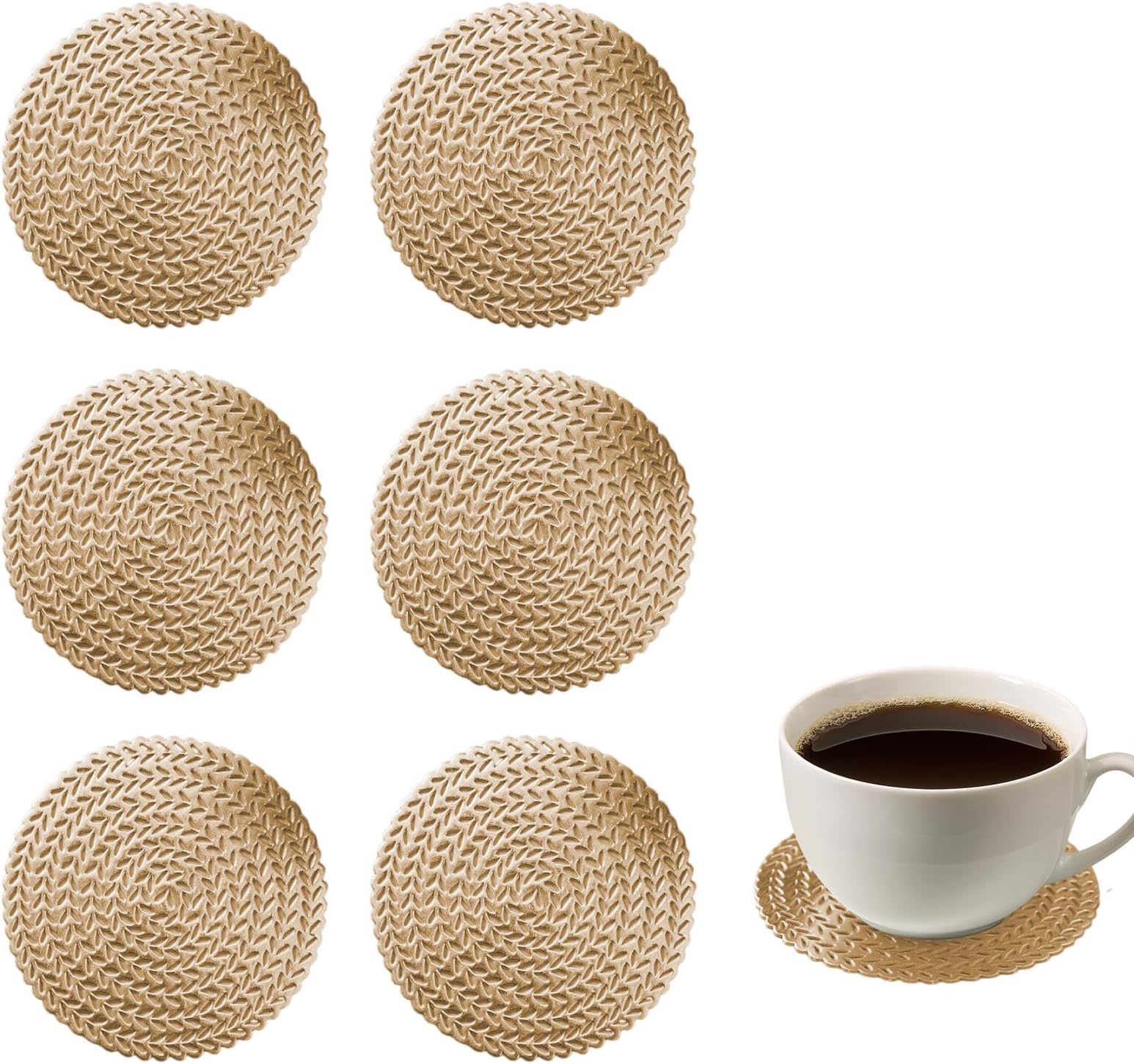 Big Bargain Store6 Pcs Drink Coasters Cup with Holder Hollow PVC Coaster Cup Mats for Home Festival Decorations (Gold Wheat)