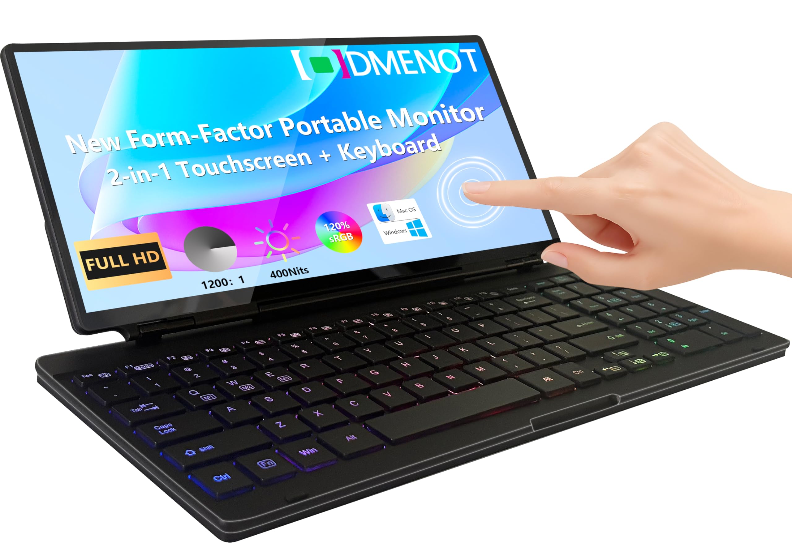 Photo 1 of 12.8" Portable Touchscreen Keyboard Monitor Stretched Bar Screen Extender with Silent Keyboard Foldable Mini RPi Display Type-C USB-A Monitor for Macbook Laptop Windows Desktop Mini PC (12.8 inch)
