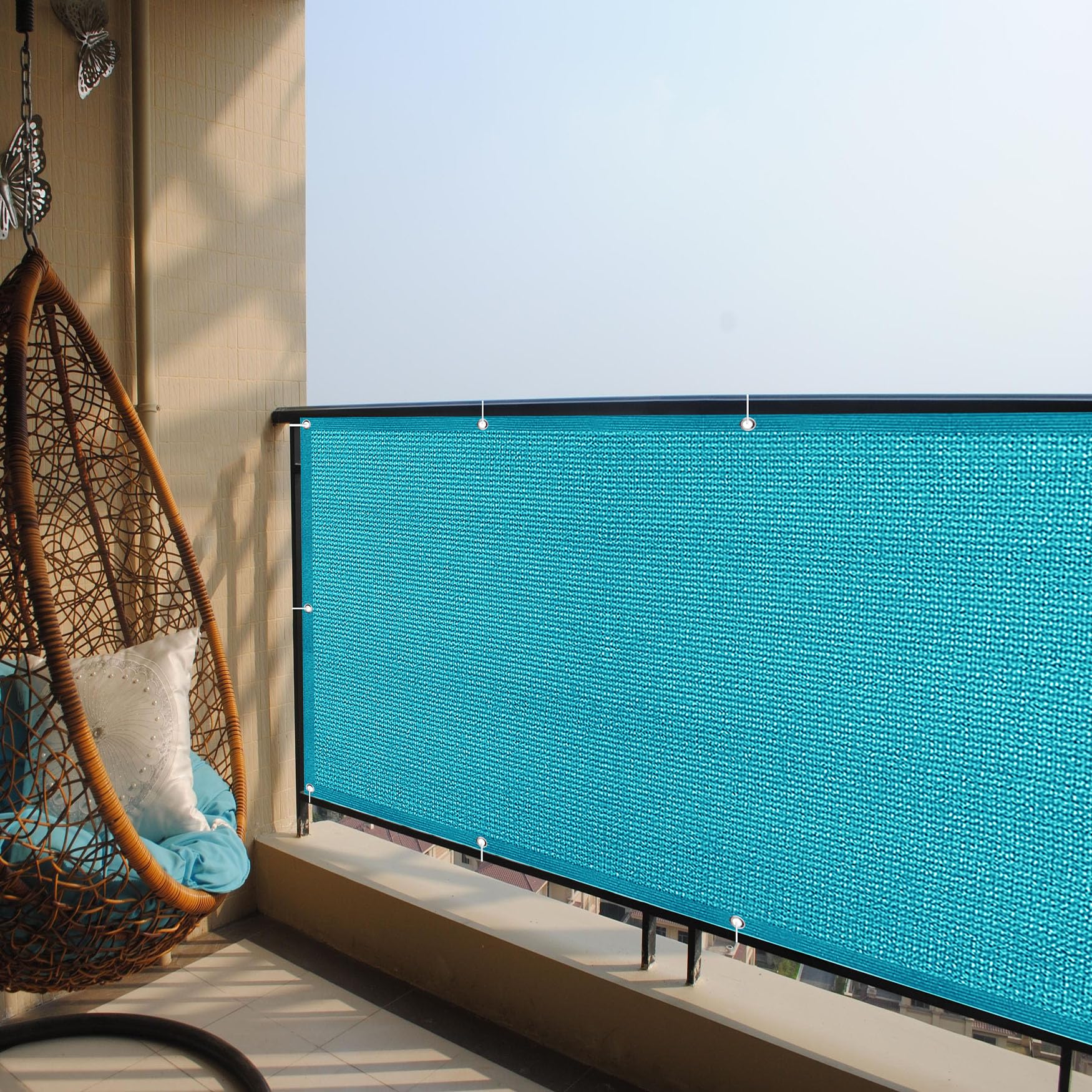Osłona Ogrodowa 95 x 340 cm Oddychająca Przeciwwiatrowa I Przeciwkurzowa Osłony Balkonowe Na Poręcze Z Opaskami Kablowymi I Liną Na Taras, Podwórko, Balkon, Niebieski