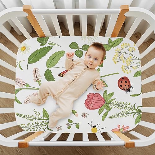 Miniatura 6 de Sábanas bajeras para cuna para niños y niñas, suaves, transpirables, cómodas, juego de sábanas de bebé de flores silvestres, sábanas para cuna