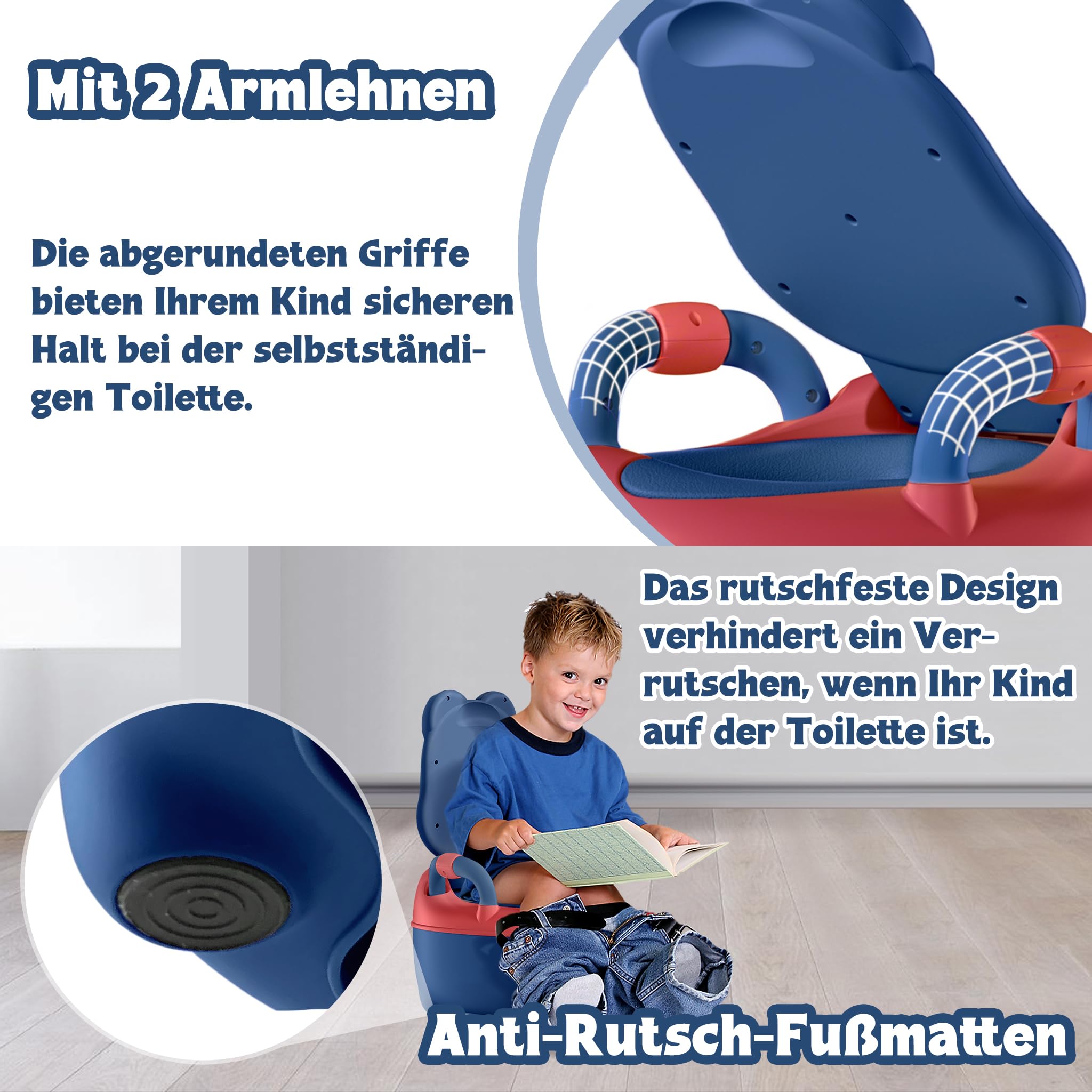 UISEBRT Vasino per Bambini Toilette per Bimbi, Sedia Toilet Portatile Vasini per Baby Viaggio, Training Potty con manici (Classico - Blu)