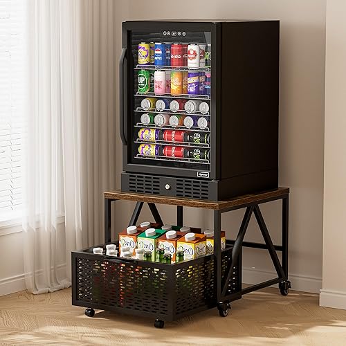 Miniatura 2 de Urban Deco Mini soporte para refrigerador con almacenamiento, carrito de refrigerador resistente con cesta de cajón, mini mesa de refrigerador para