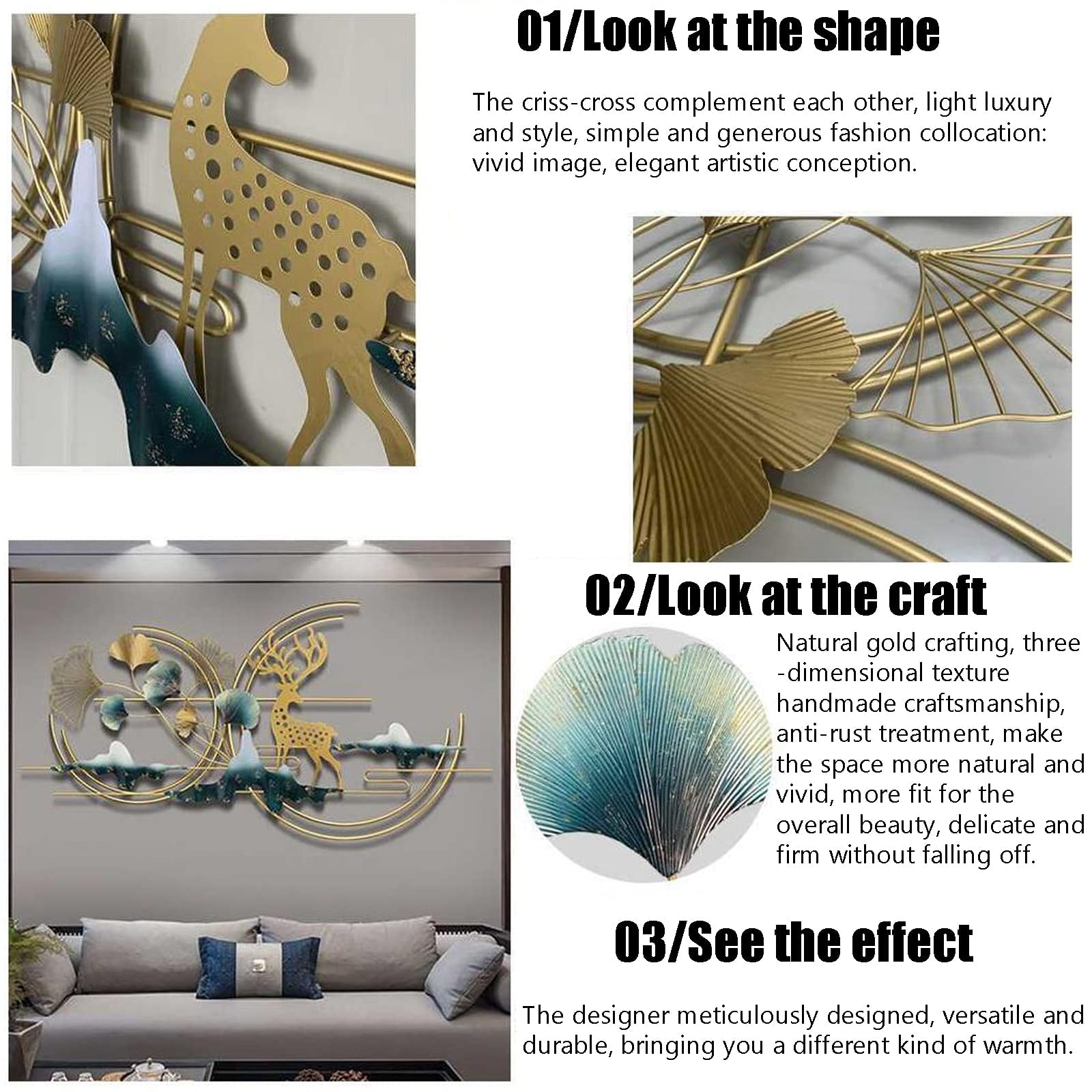Muur Kunst Metalen Decor, Ronde Ginkgo Biloba Verlaat 3d Muur Sculpturen Huis Opknoping Decoraties Handgemaakte Ornament, Esthetische Kunstwerk Cadeau