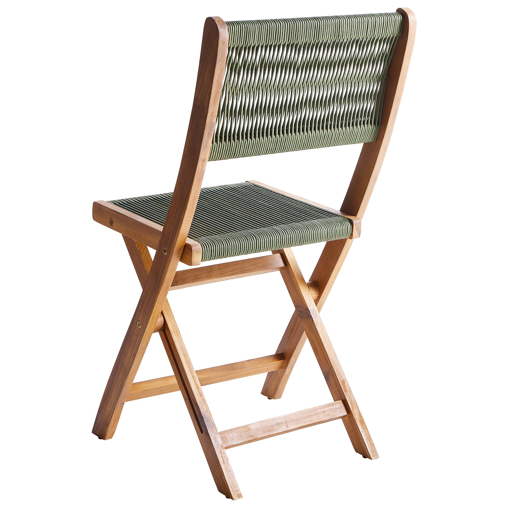 Gartenstühle 2er Set Akazienholz mit Seilgeflecht grün klappbar Prossedi