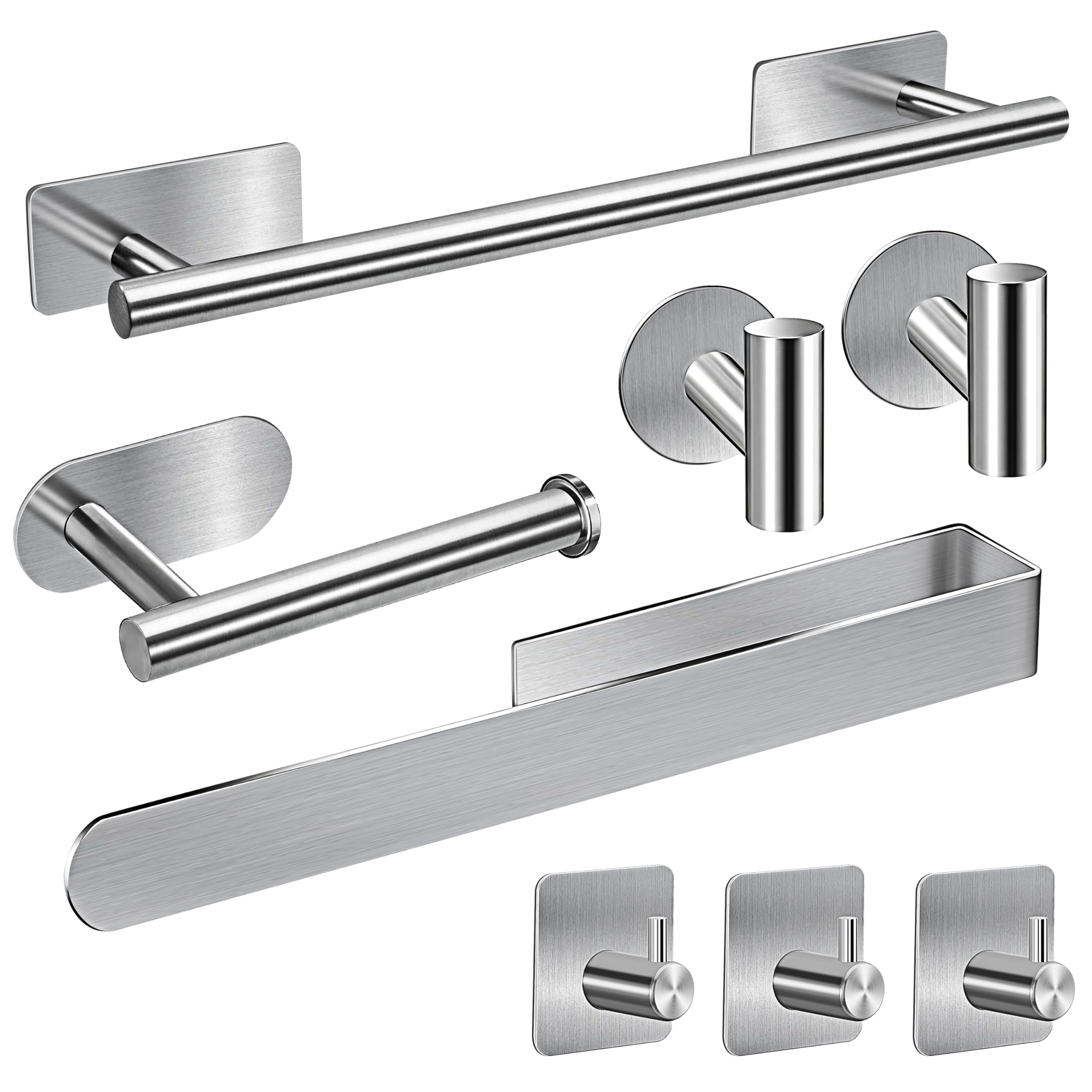 Accessori per il Bagno per Asciugamani Autoadesivi set 8PCS Acciaio Inossidabile Portasalviette da Bagno porta Carta Igienica Gancio per Accappatoio (Argento)
