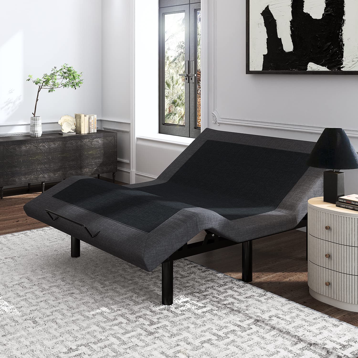 Buy Einfach Motorized Upholstered Adjustable Bed Base/Queen Size Bed Frame with Wireless Remote