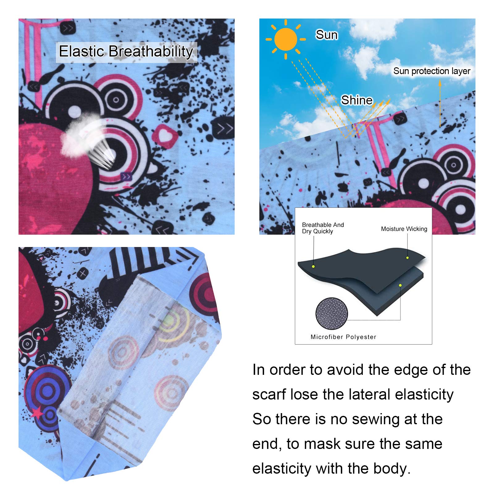 flintronic Copricapo, 6 Pezzi Multifunzione Fascia, Bandana Sciarpa di Riciclaggio della Bici Tubo Elastico Fascia Scaldacollo Balaclava Maschera UV Residence per Yoga Climb Ciclismo Escursionismo