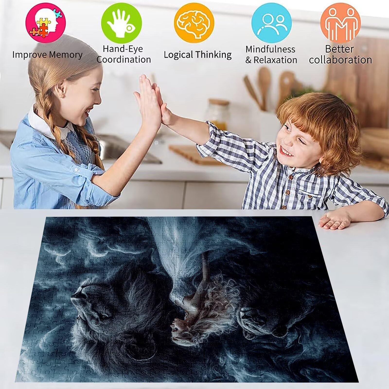 Puzzle 3000 elementów dla kobiet dorosły lew 122 x 81 cm unikalne rzemiosło klasyczne 3D drewniana układanka do rodzinnych gier biznesowych, układanka do samodzielnego wykonania, nawet do dekoracji