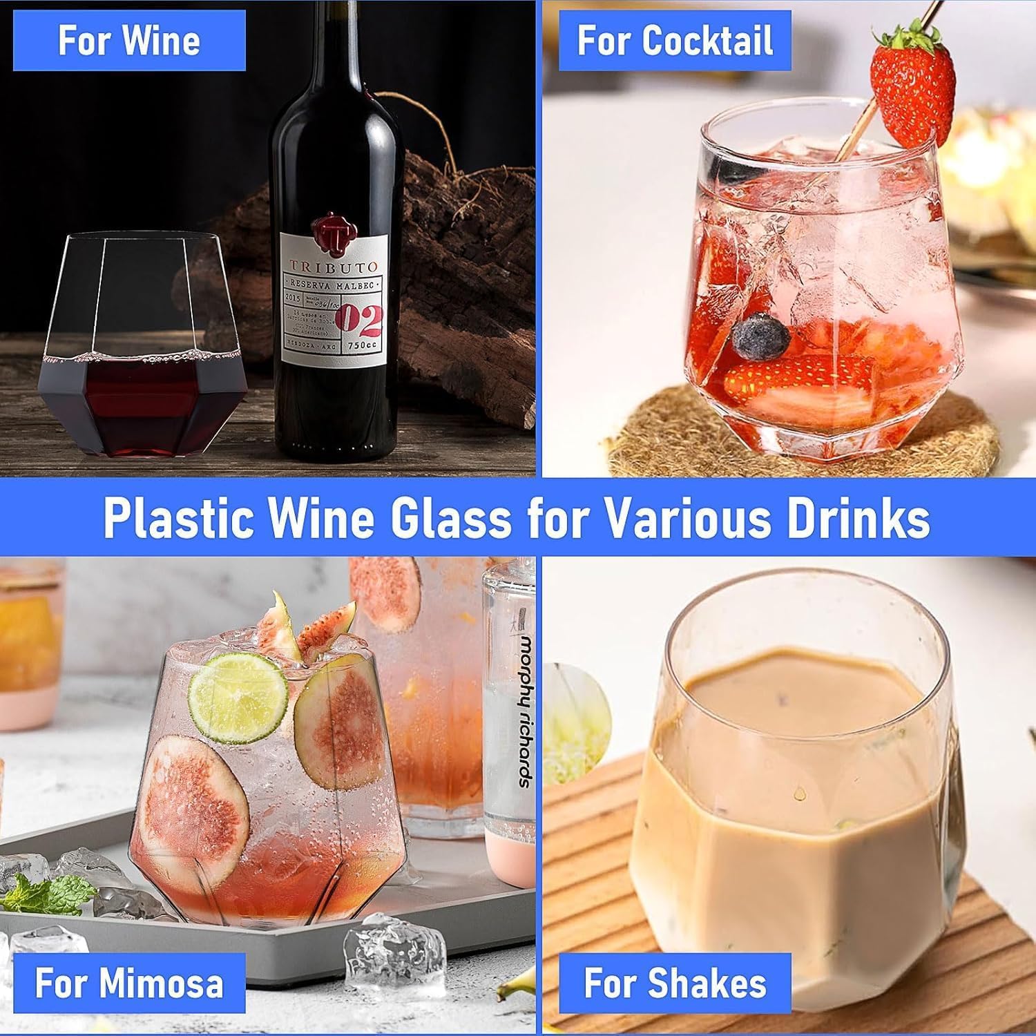 MALLOOM Lot de 40 verres à eau 350 ml,Verres à eau Verres à cocktail Verres à jus Verre à dessert