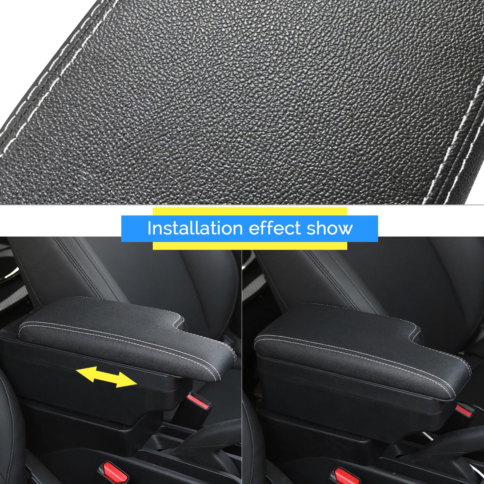 YJYWZH compatibile con FIAT 500 Bracciolo Auto Centrale 2012-2024 Braccioli, con Base di Montaggio Dedicata, 5 Porte USB, Doppio vano Portaoggetti Nero con Cuciture Bianco