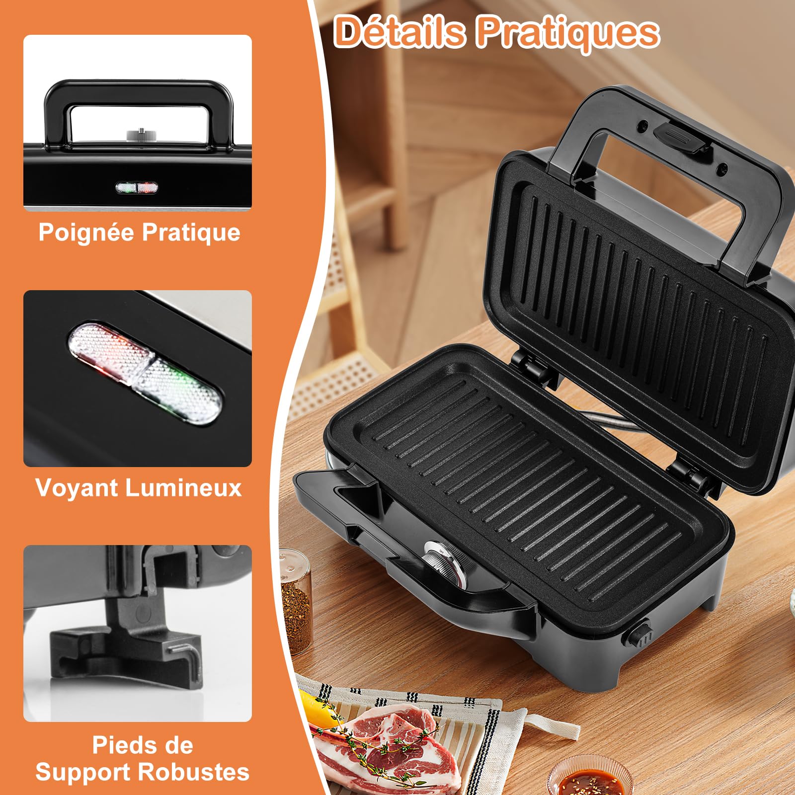 GOPLUS Appareil Croque Monsieur 3 en 1 pour Gaufres, Croques et Sandwichs, Machines à Gaufres et Croques avec Plaques Amovible et Antiadhésive, Température Réglable 5 Niveaux & Protection Surchauffe