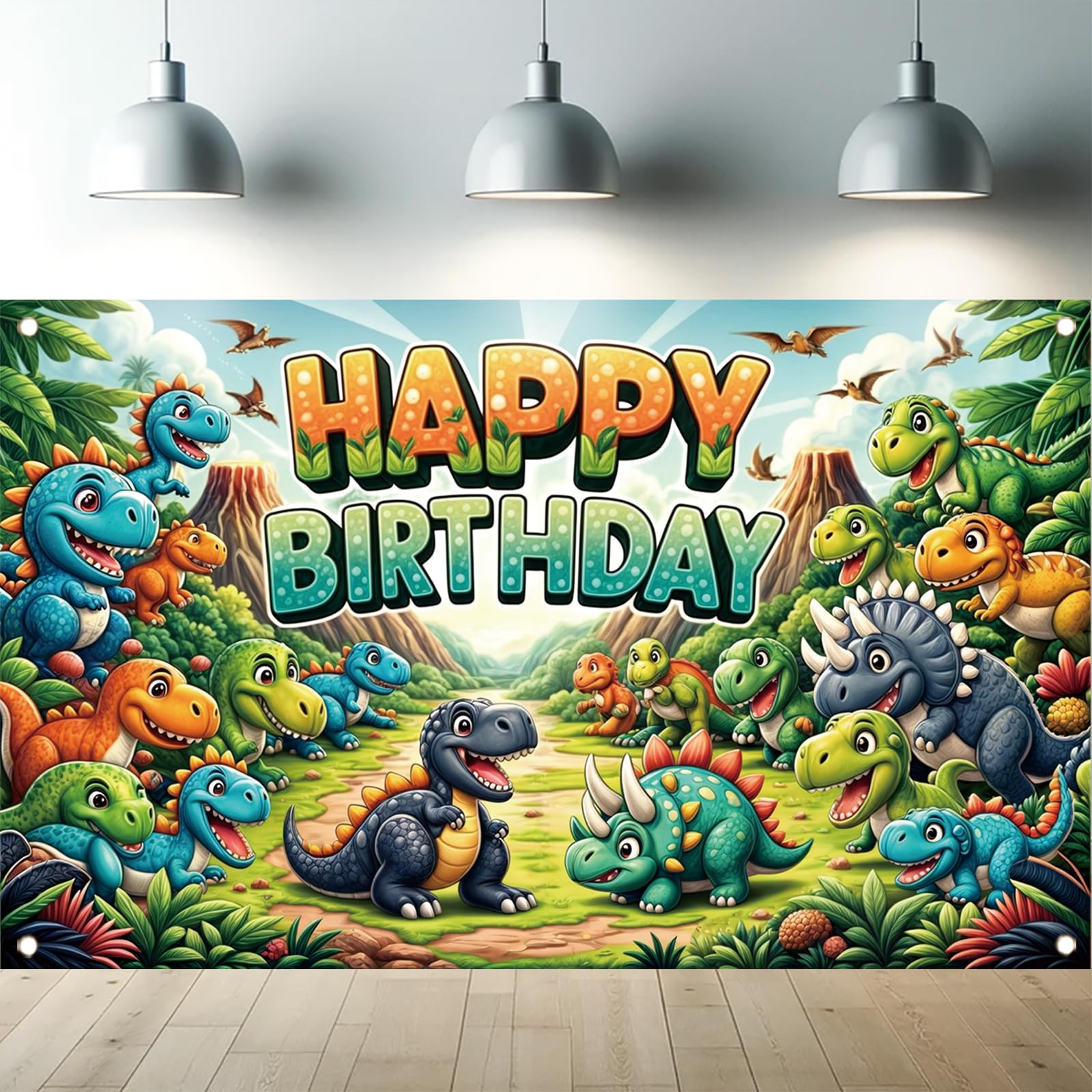 Starlit Patio Dinosaur Birthday Backdrop Happy Birthday Banner Kids Party Decoration Jurassic Background Colorful Dino Photography Backdrop Boys