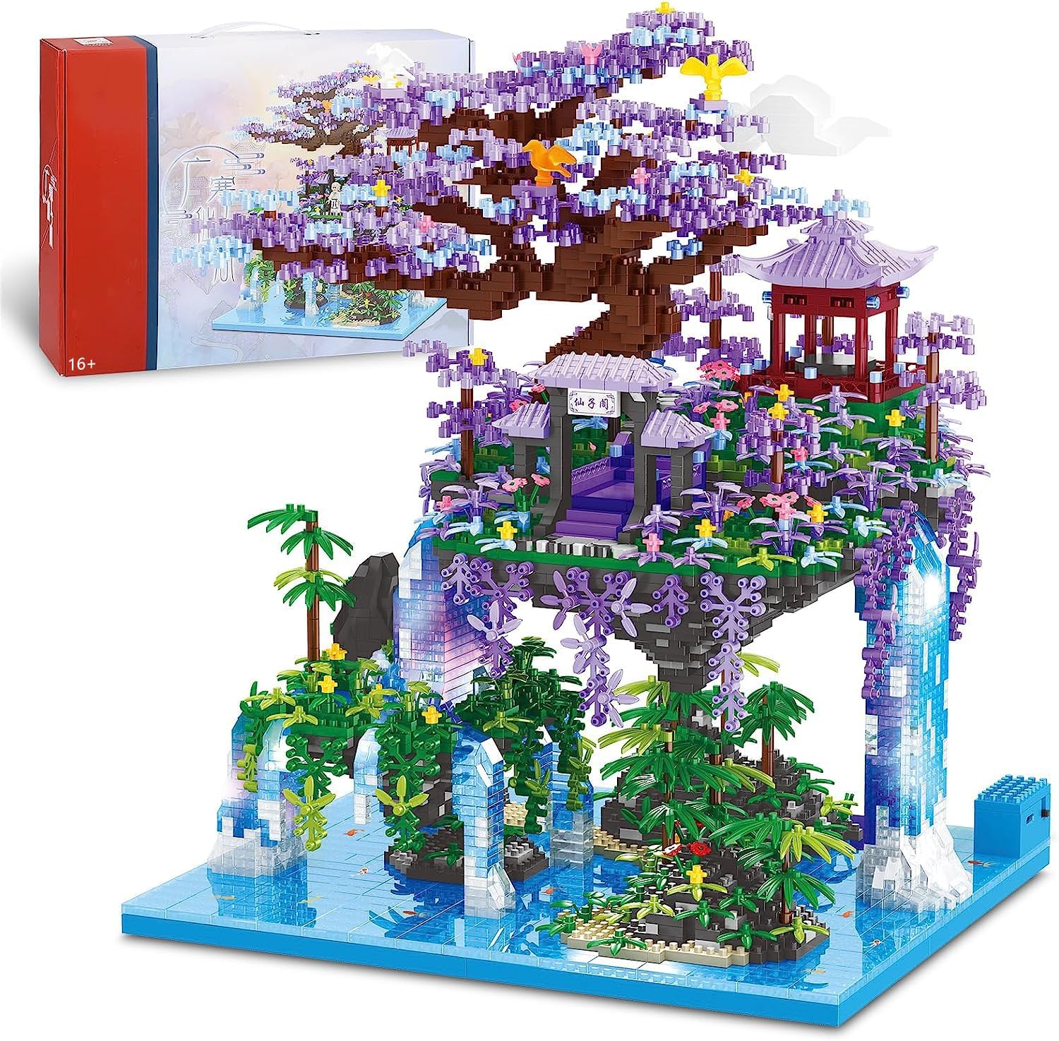 Modular Haus Bausteine, 4574 Klemmbausteine Guanghan Fairy Pavilion Bausteine Bausatz, Klassischer chinesischer Mini-Garten Bauklötze Set, MOC Konstruktionsspielzeug Nicht Kompatibel mit Großen Marken