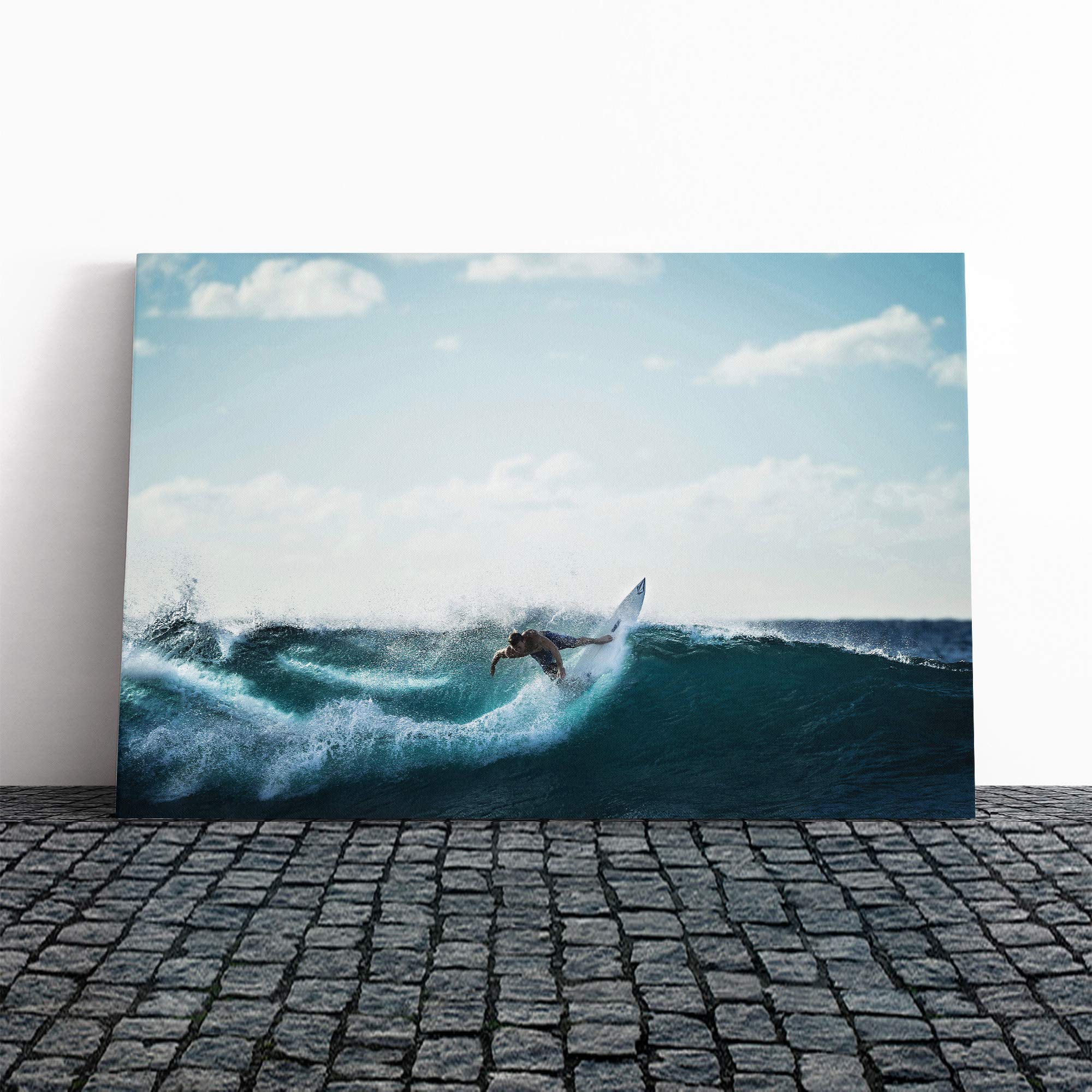 Surfer Surfboard Surfing Seascape(5) Canvas Print | Gallery Wrapped 30mm Frame Wall Art | 30x20 inches | Ready to Hang | Modern Seascape Picture | Living Room Bedroom Lounge Office