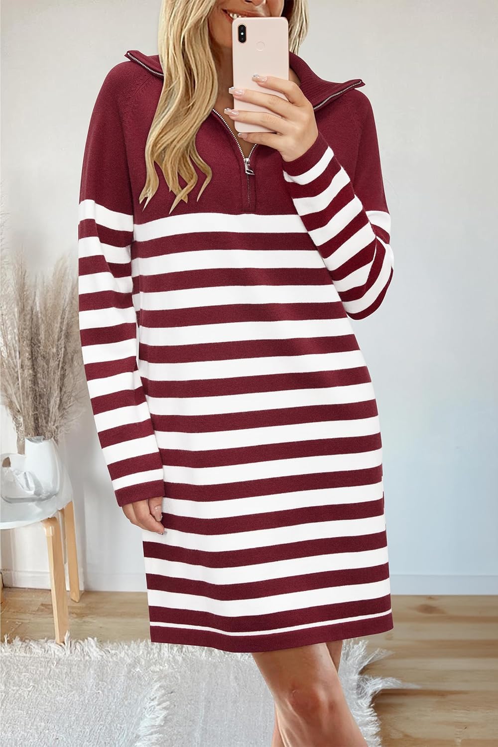 Newshows Women's Winter Sweater Dress 2025 Striped Long Sleeve Lapel Collar Chunky Knit Slouchy Oversized Fall Sweaters - Image 2