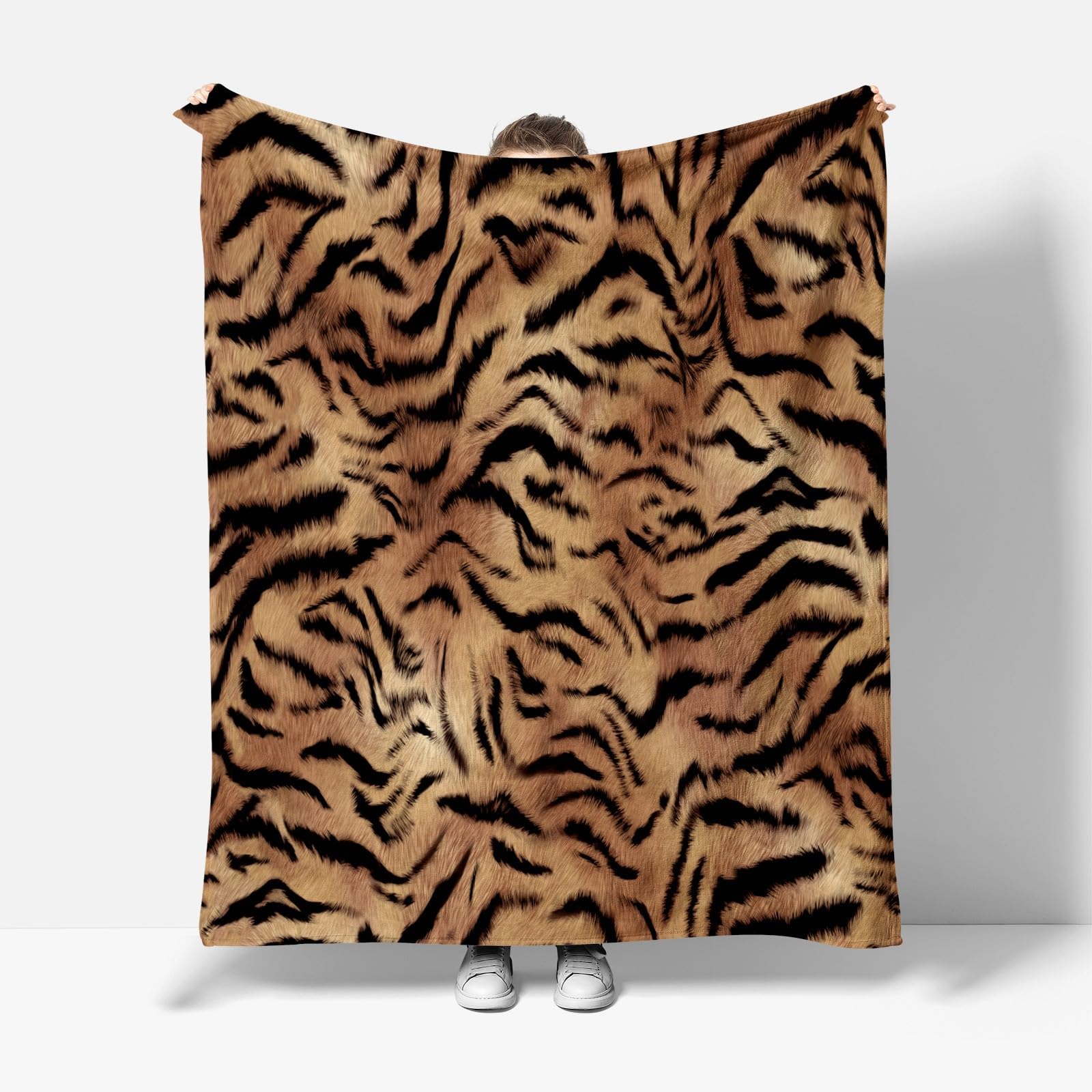 Kuscheldecke Flauschig Fleece Überwurf Braunes Tigermuster Flanell Sherpa Decke, Winterdecke Über Bett Oder Sofa, Weiche Decke für Reisen Camping 150x200cm