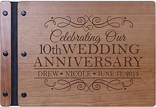 LifeSong Milestones Personalized 10th Wedding Anniversary Guest Book for Couple - Husband and Wife 10 Year of Marriage Celebration, Wooden Black Signature Guest Book for Tenth Wedding (Cherry)