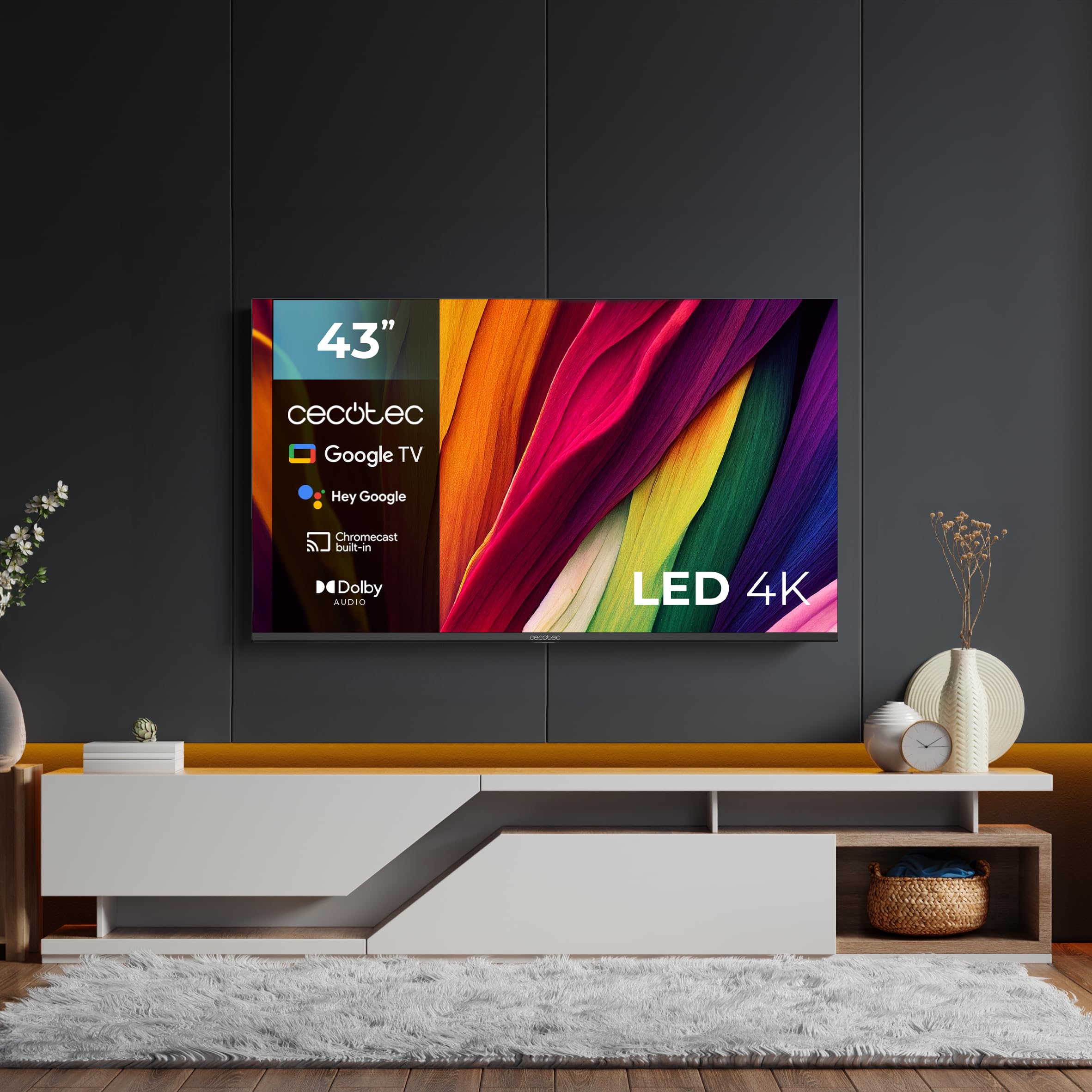 Cecotec Smart TV - 43-calowy telewizor LED Rozdzielczość 4K UHD - seria A4 ALU40043S. Google TV, HDMI 2.1, USB 3.0, HDR10, 16 GB ROM, Google Voice Assitant, Chromecast, Dolby Audio