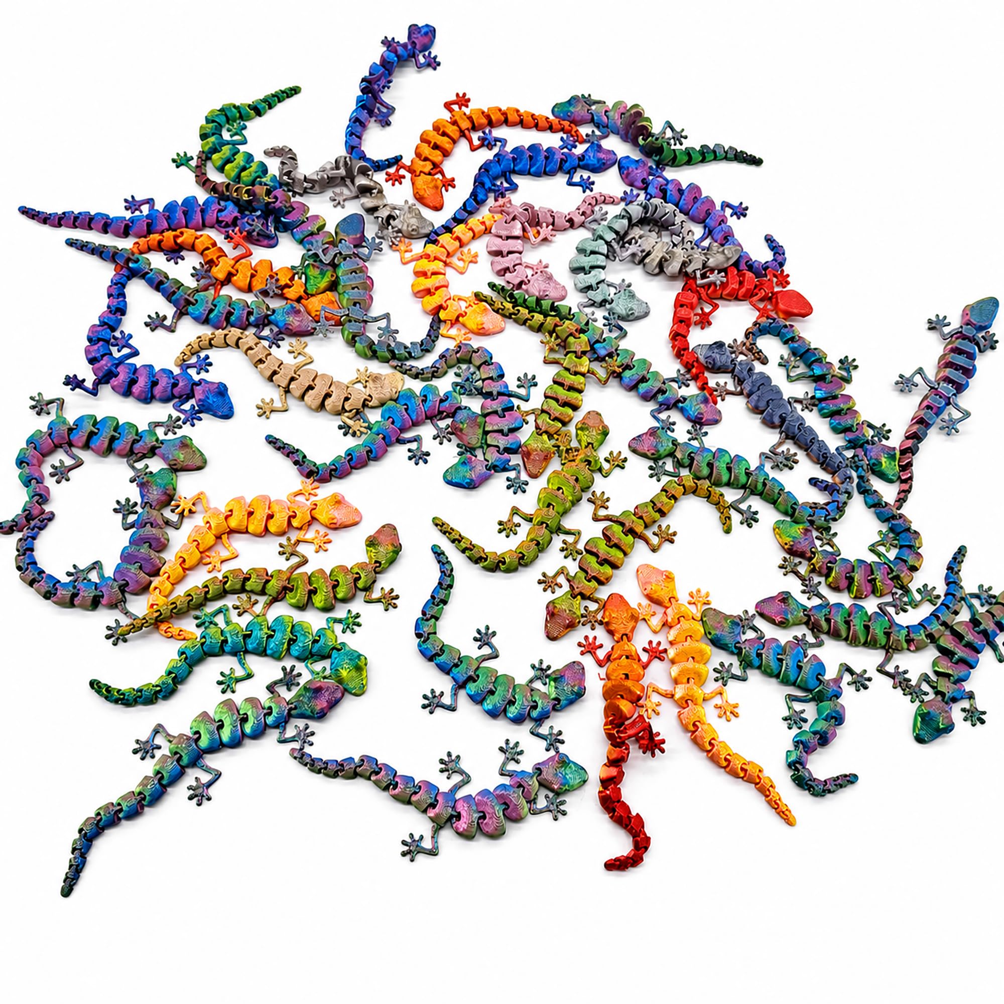 15 Pcs 3D Printed Gecko Figures, Random Articulated Flexible Gecko Models