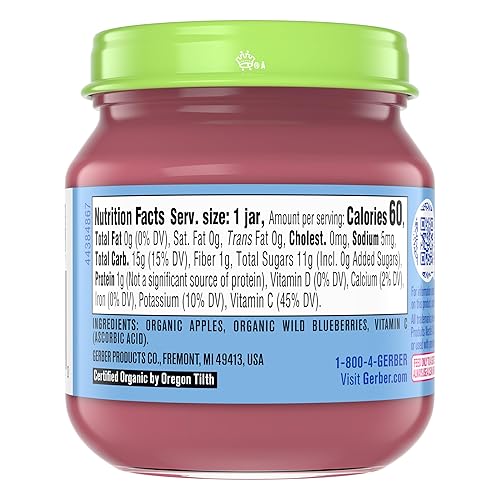 Miniatura 3 de Gerber 2nd Foods Orgánico para alimentos para bebés, manzana y arándanos silvestres, tarro de 4 onzas (paquete de 10)