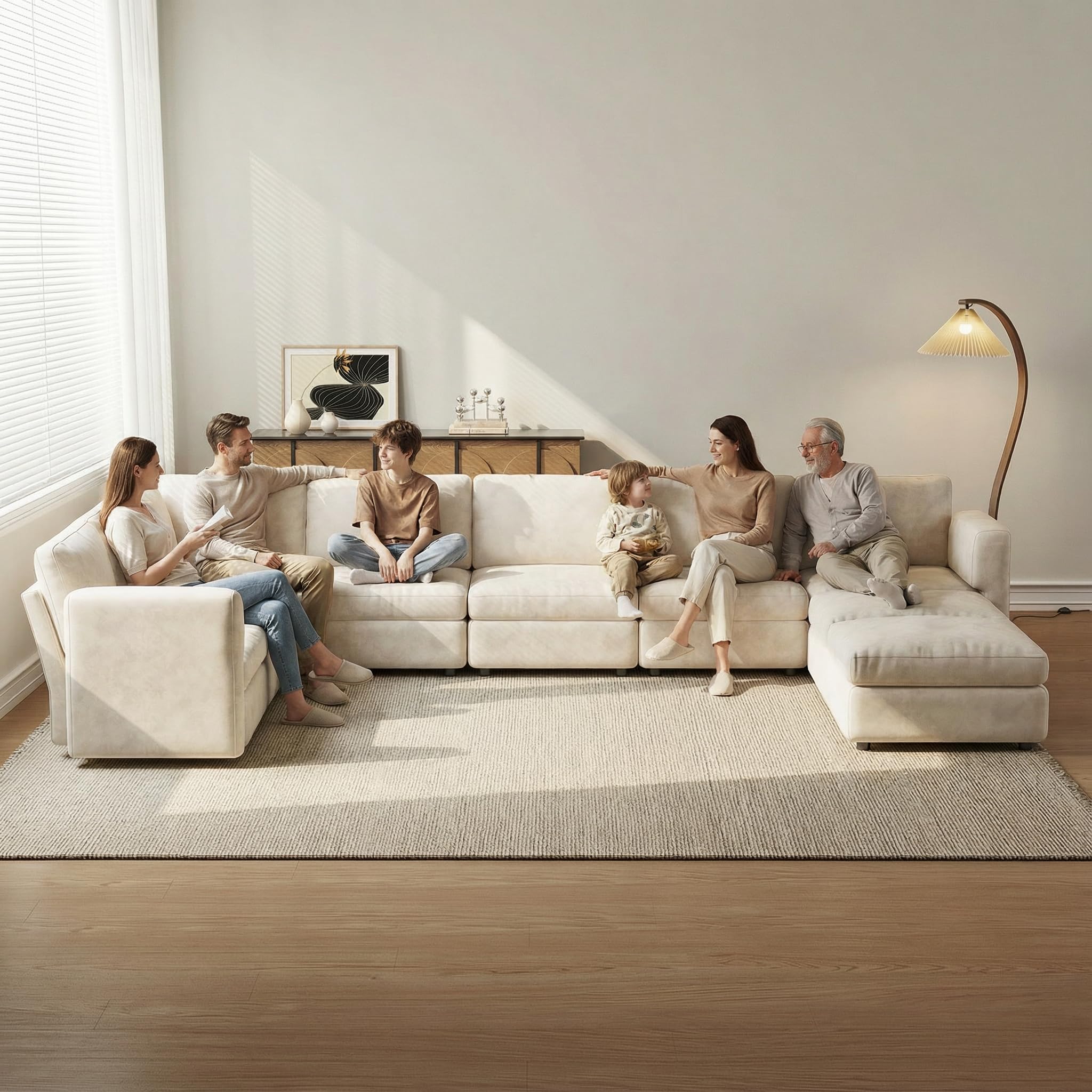 Guyii Conjunto de sofá de esquina de tela, sofá moderno con otomana, sofá tapizado cómodo para sala de estar, diseño minimalista (7 plazas con 1 otomana)