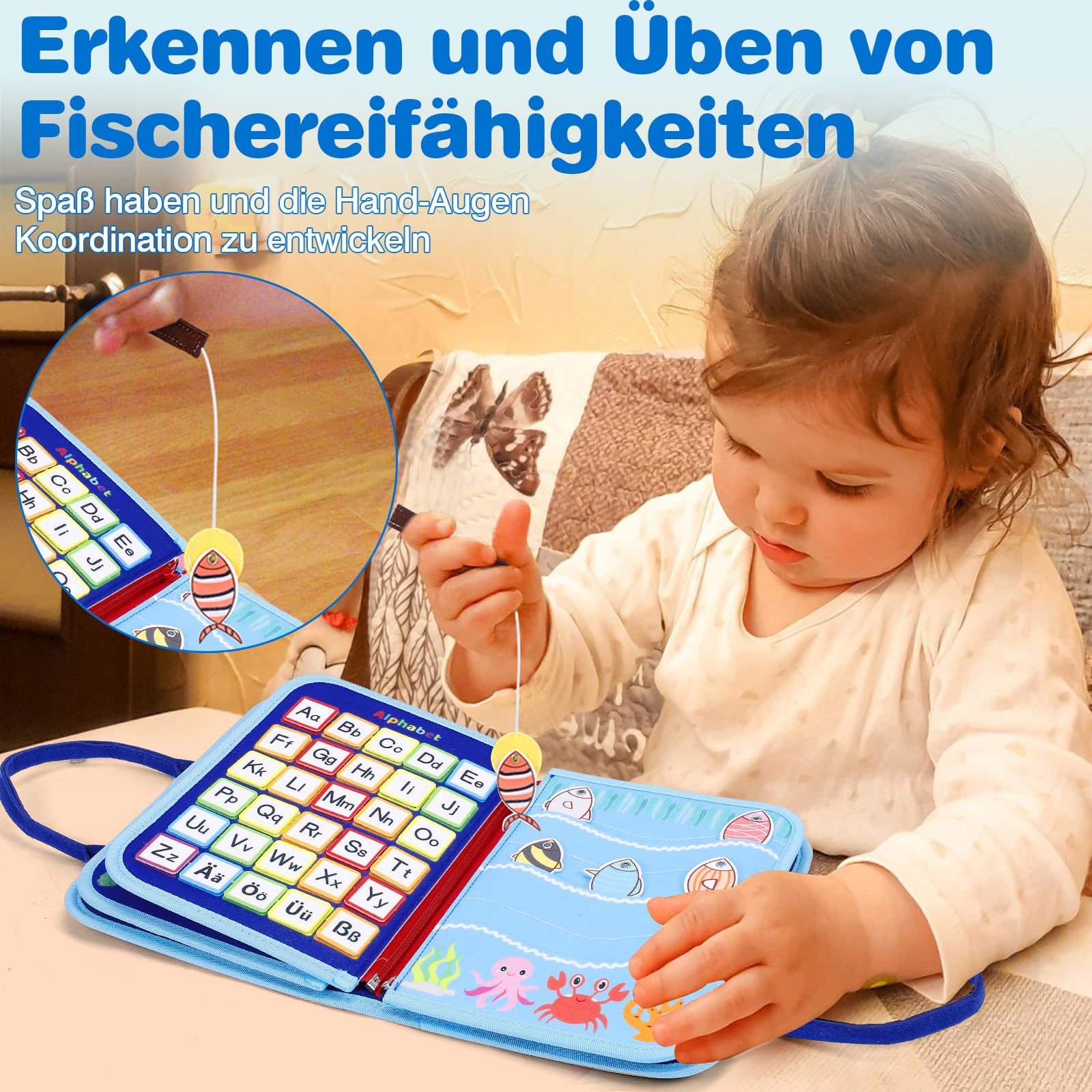 JHkim Busy Board Deutsch Montessori Spielzeug ab 1 2 3 4 Jahre, Geschenk für Jungen & Mädchen, Kinder Lernspielzeug Activity Busy Book, Motorikspielzeug Motorikbrett für Reise/Auto/Flugzeug
