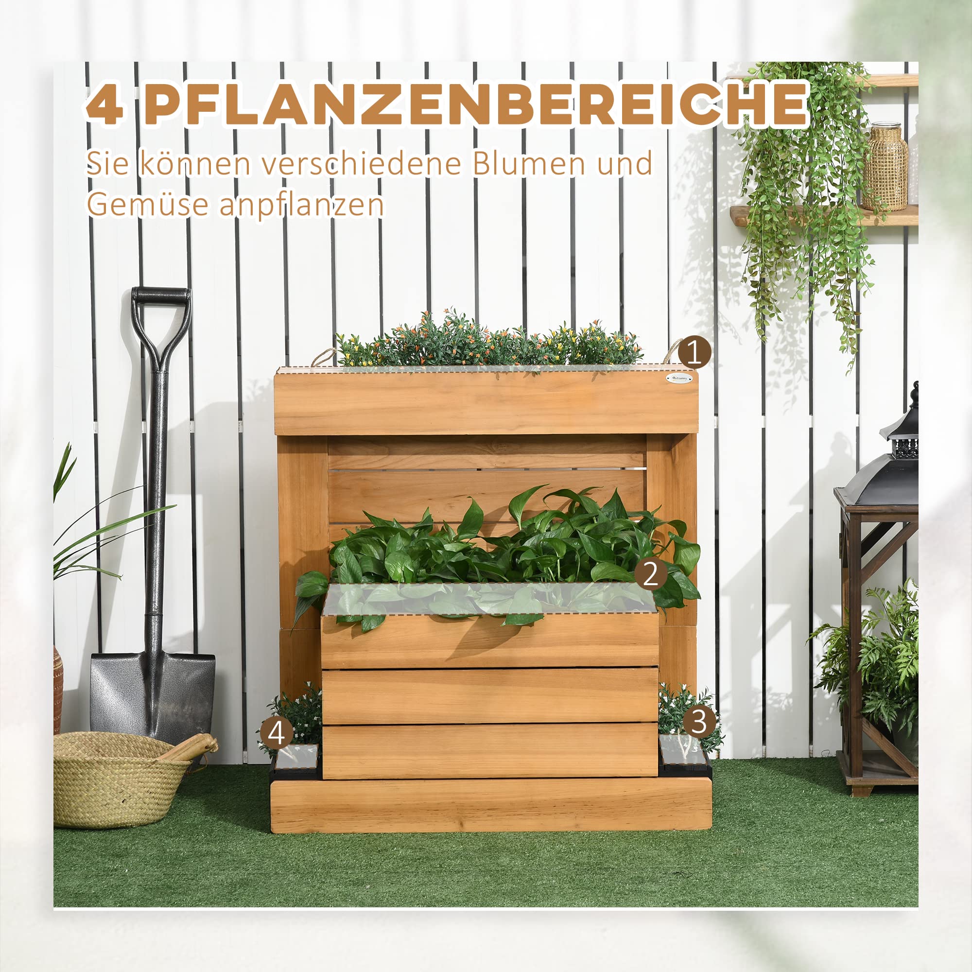 Outsunny Hochbeet Holz mit Selbstbewässerungssystem 79,5x49,5x80cm | Pflanzbeet, Frühbeet, Gartenbeet, Blumenkasten, Pflanzkasten, Pflanzkübel für Blumen, Pflanzen, Obst, Gemüse