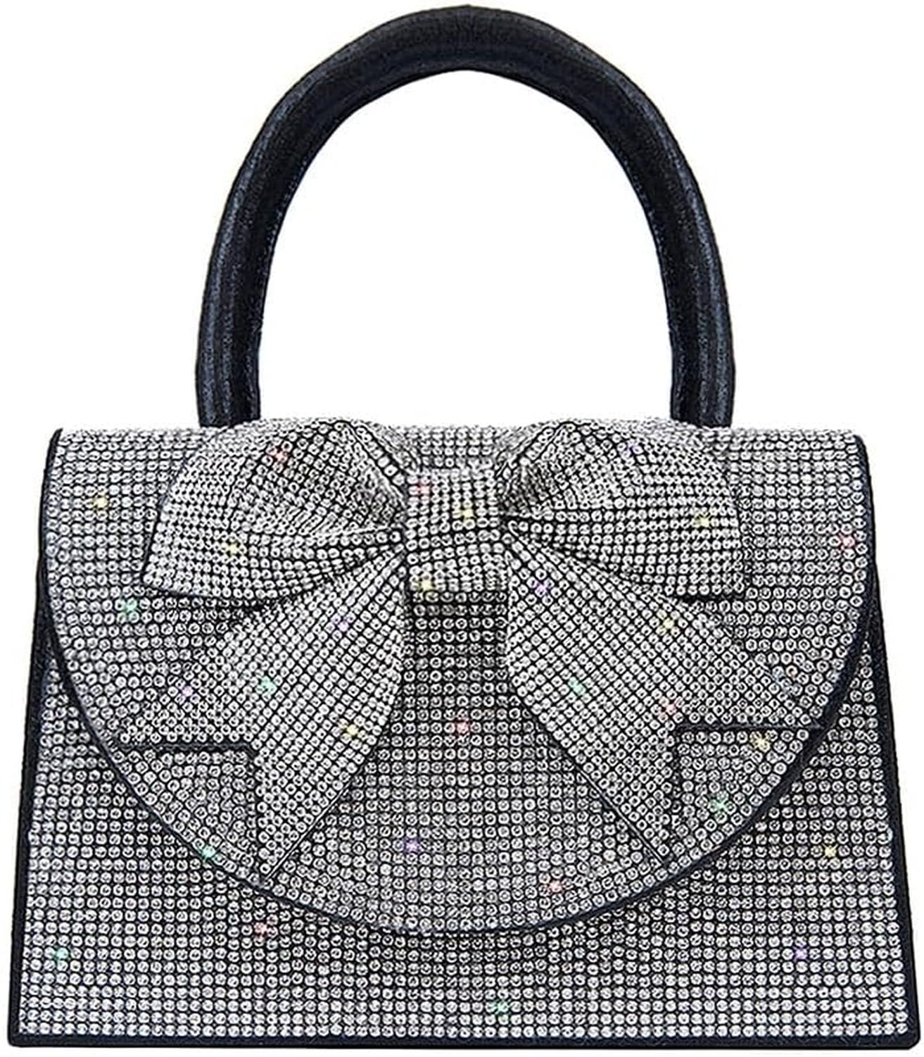 WOMGKDA Womens Glitter Rhinestone Evening Bag Sparkly Bow Clutch Purse Wedding Party Prom Cocktail Handbags, Silver-rhinestone