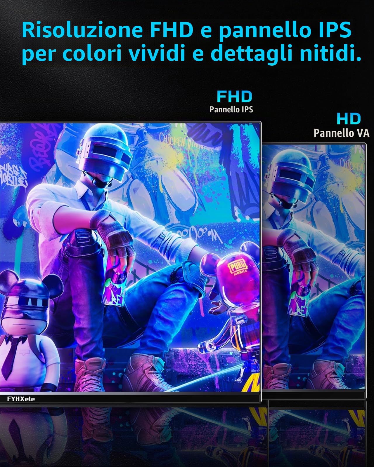 FYHXele Monitor da Gaming 24 Pollici 180Hz 1080P IPS 1ms MPRT Monitor per PC con Supporto per 144Hz/165Hz/180Hz AMD Freesync Premium Display Eye Care DisplayPort HDMI