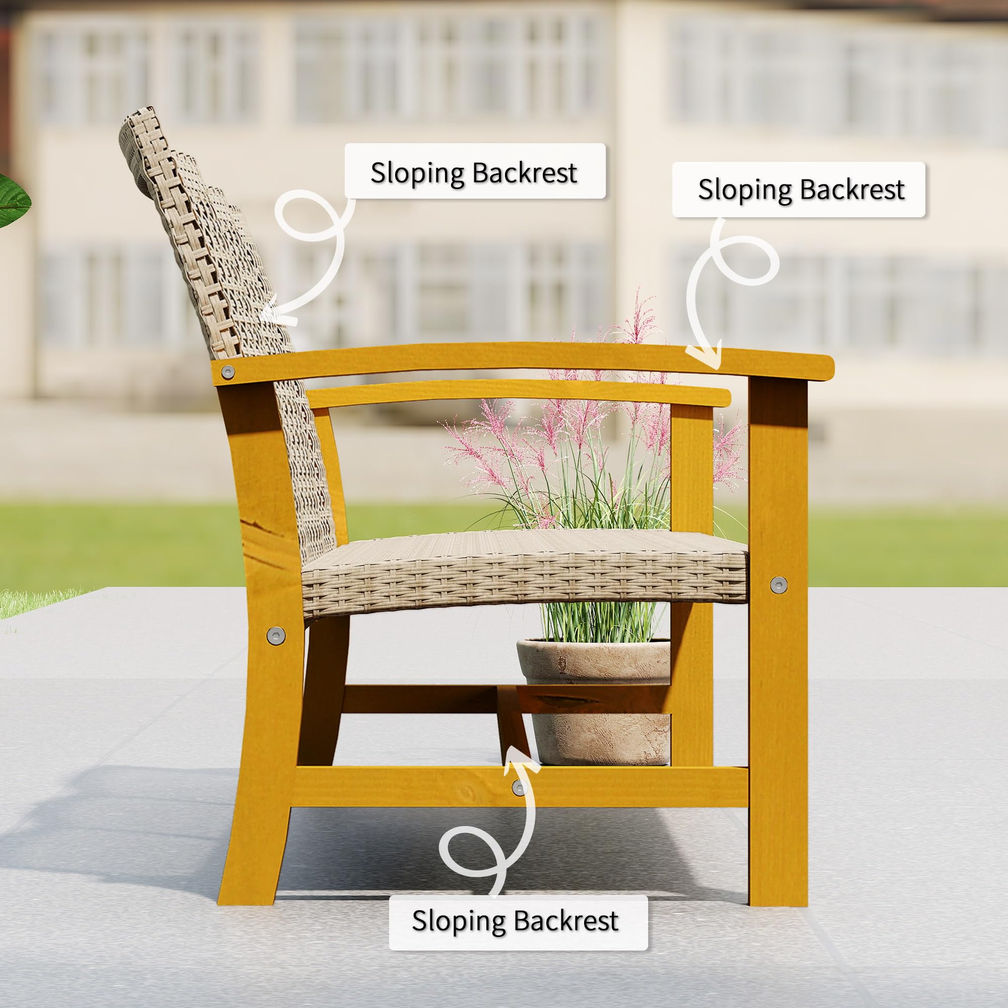 Sofá de mimbre para exteriores, sofá de mimbre para patio al aire libre, 1000 libras de capacidad, muebles de patio de madera de acacia con asiento de acero y reposabrazos para patio trasero 6