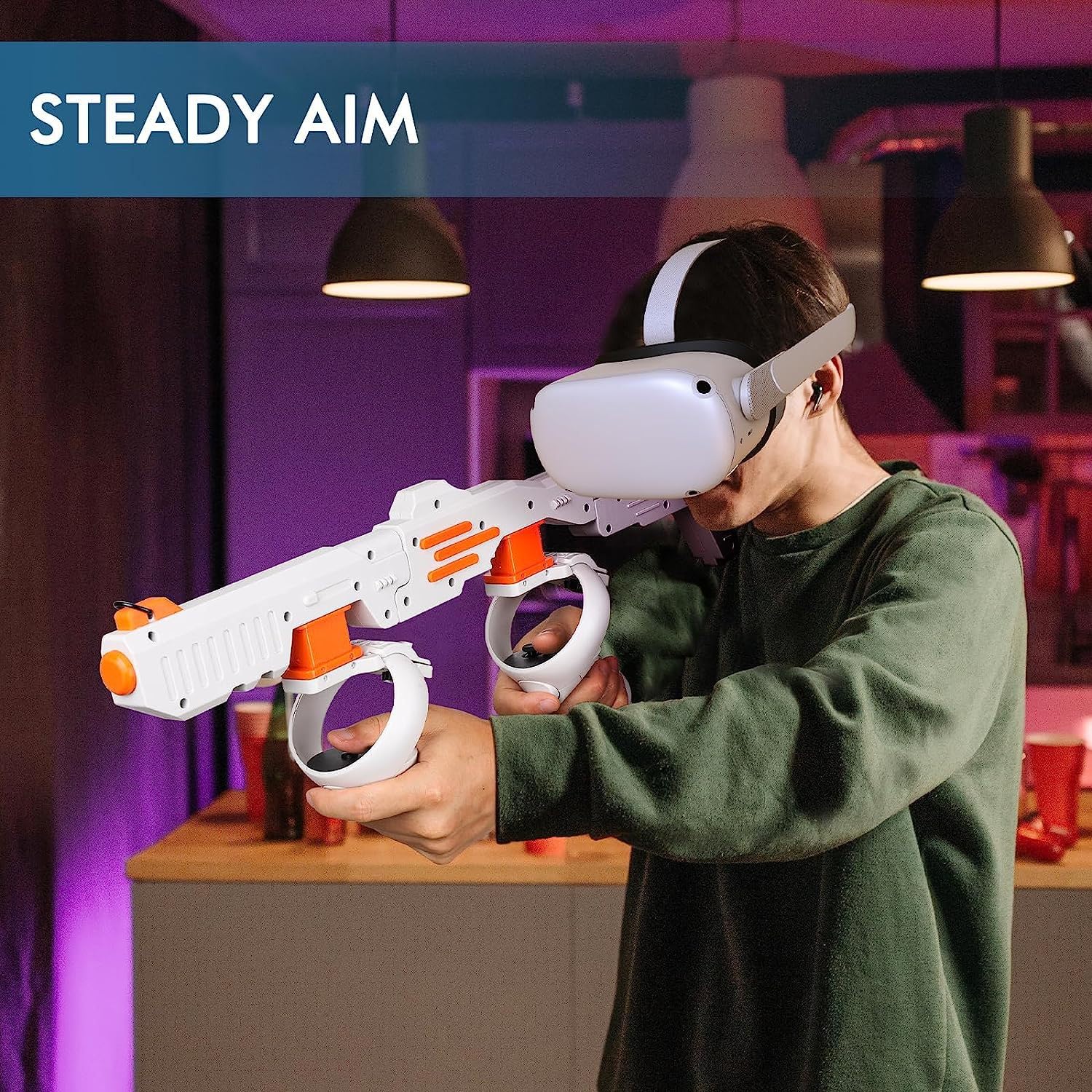 Manette de jeu VR - Accessoire pour Oculus Quest 2 VR - Gun pour Oculus Quest 2 accessoires - Poignée P-istol pour jeu FPS - Expérience de tir améliorée (VR000104, orange)
