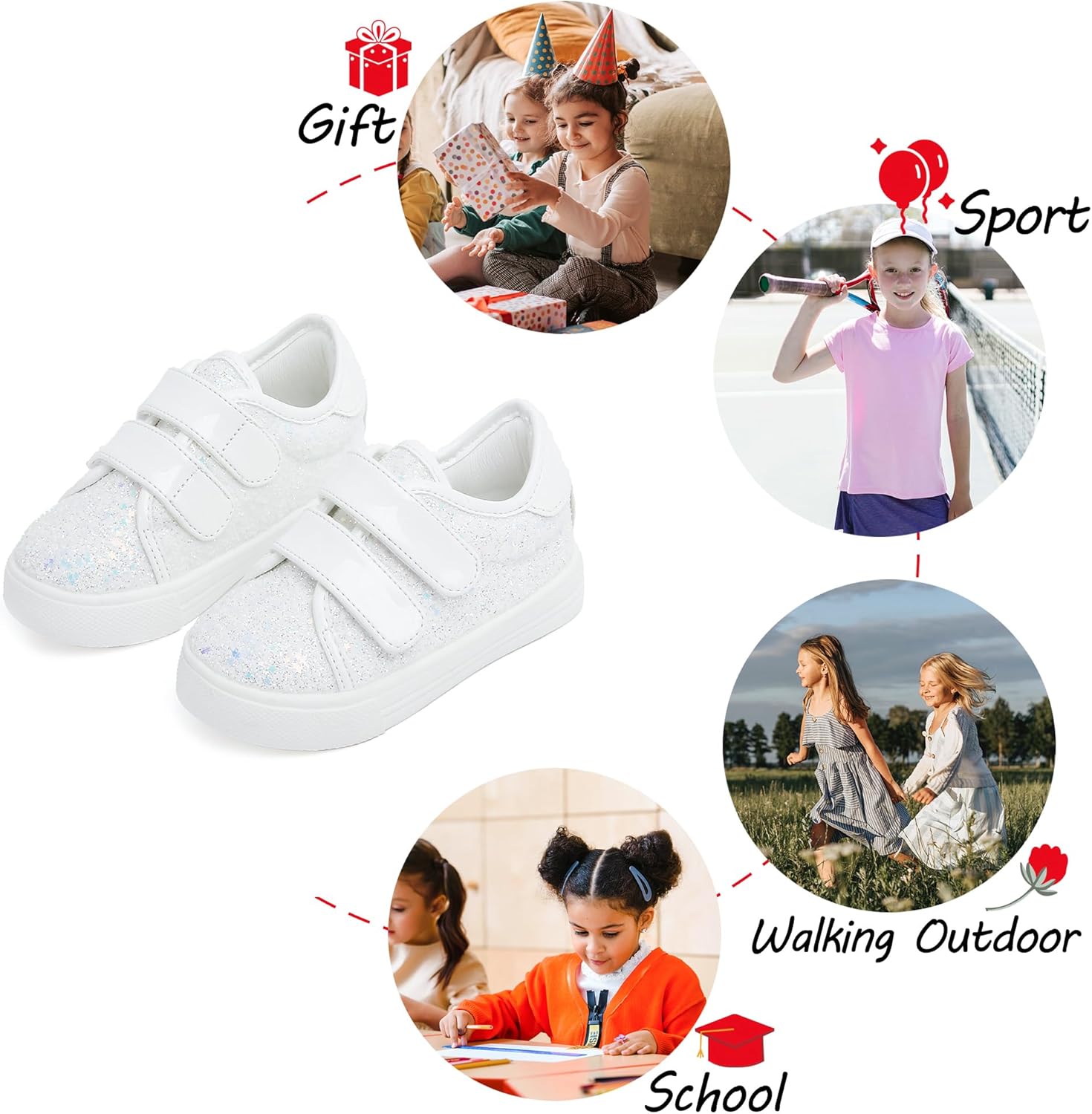 Toddler/Little Girls Sneakers-Slip On Glitter Sports Shoes for Running Walking - Image 4